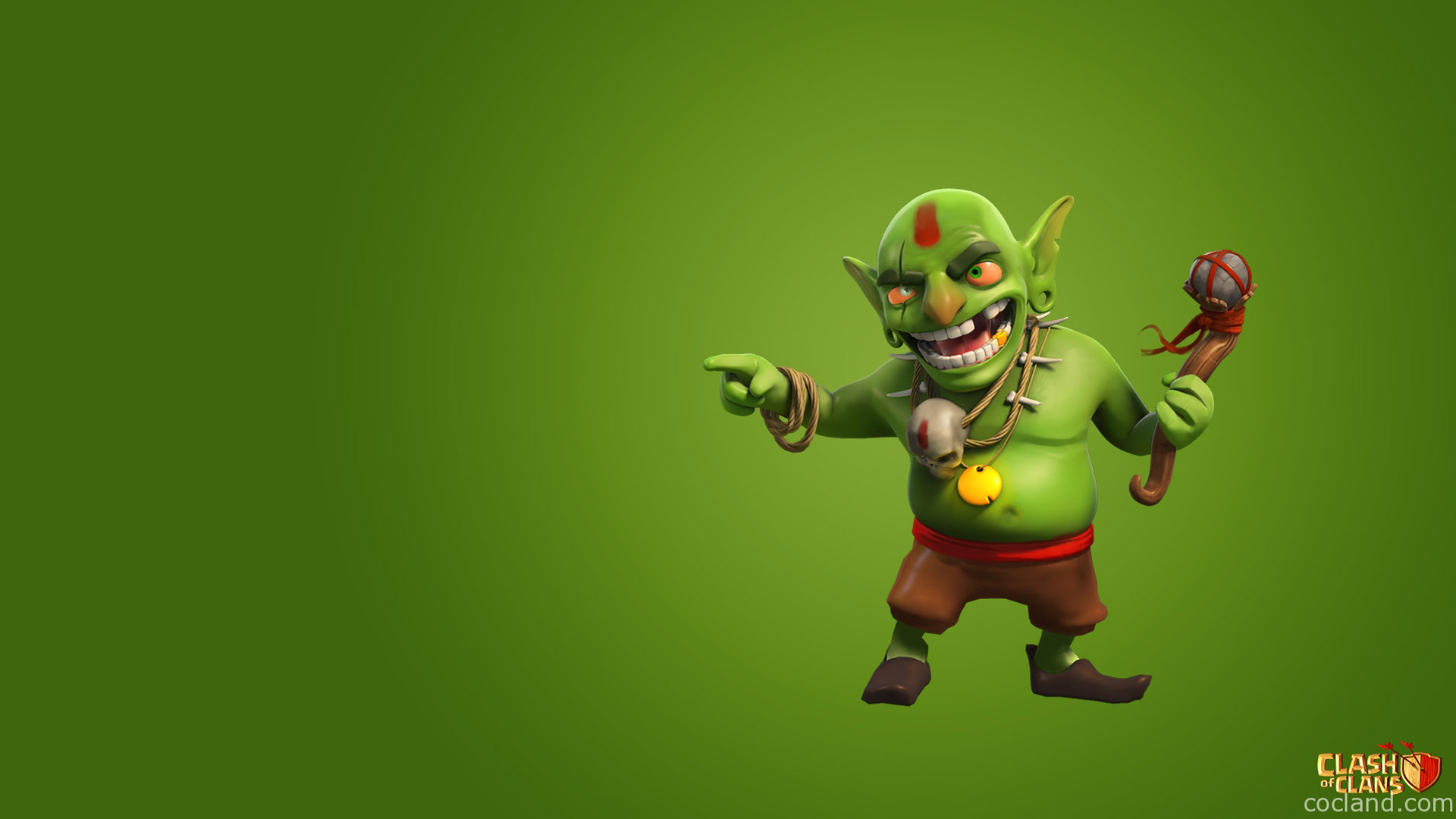 Goblin, Clash of Clans, Sfondo verde, Rendering 3D, 1920x1080, wallpaper desktop