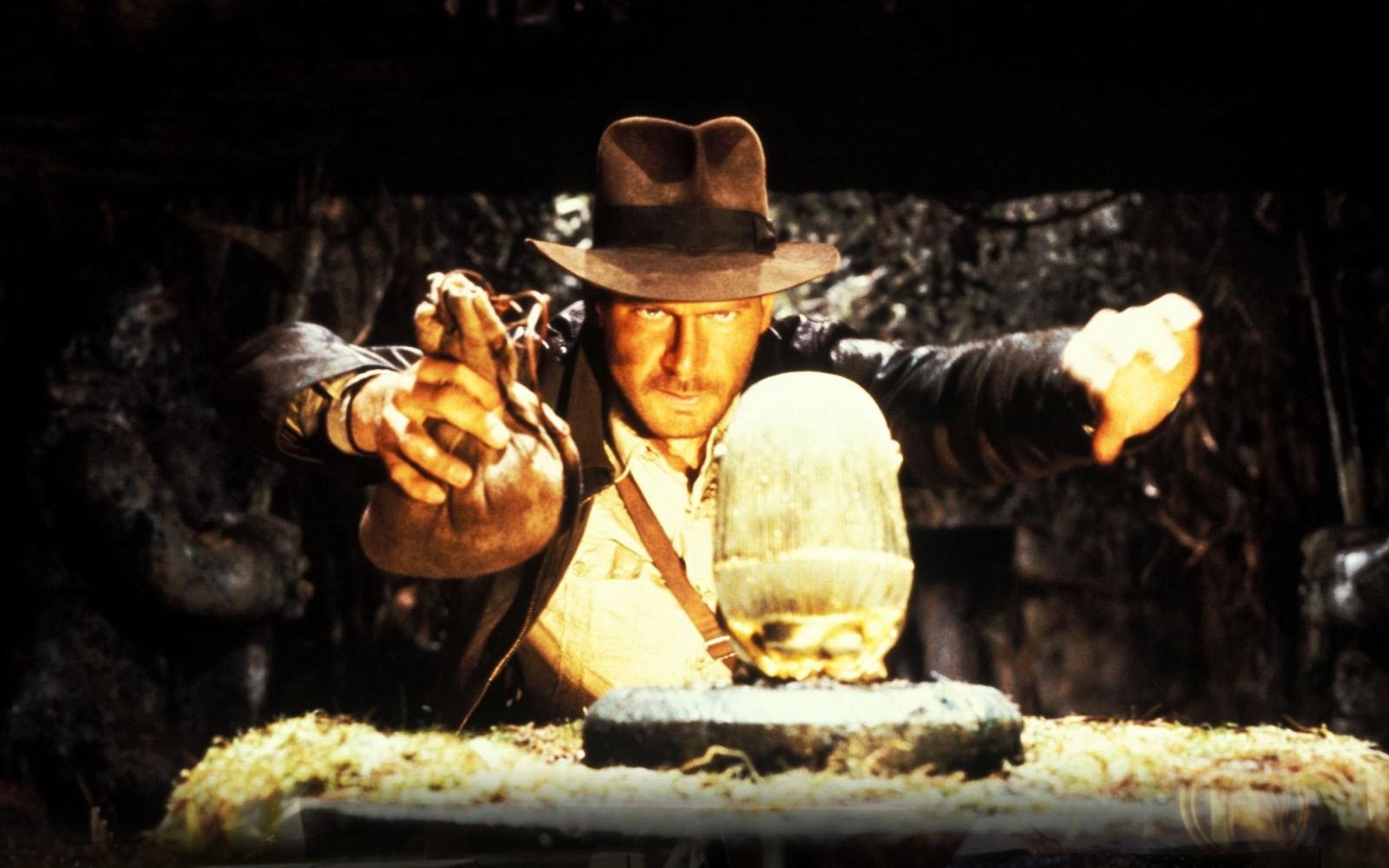 I predatori dell'arca perduta, Indiana Jones, Harrison Ford, Idolo d'oro, sfondo widescreen 2K