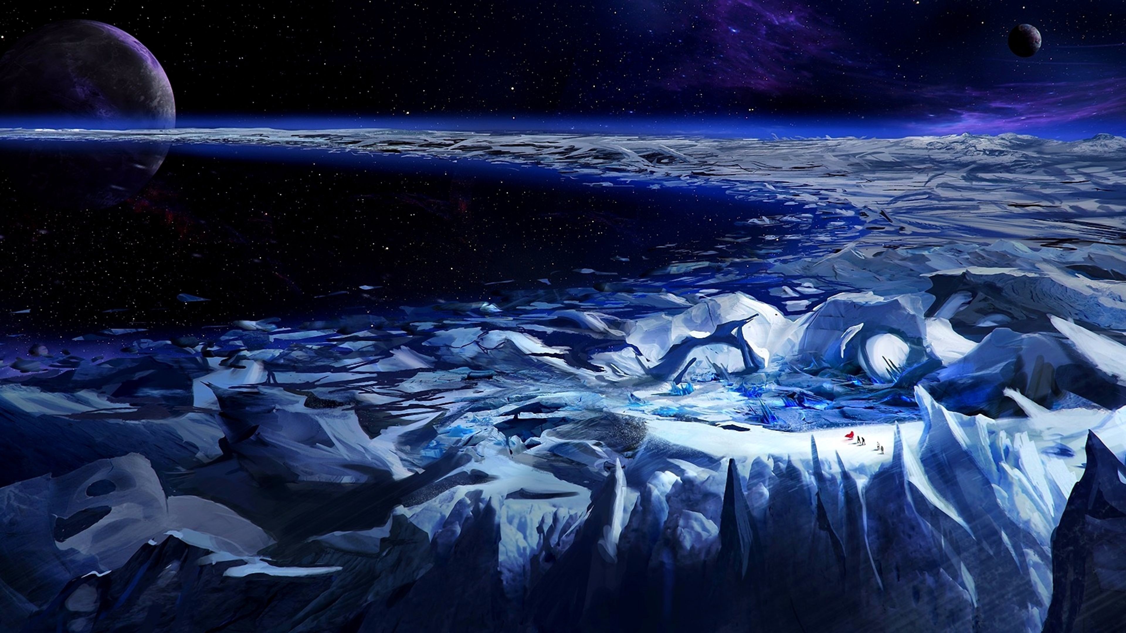Pianeta ghiacciato, Paesaggio alieno, Arte digitale, 4K, sfondo Windows 11