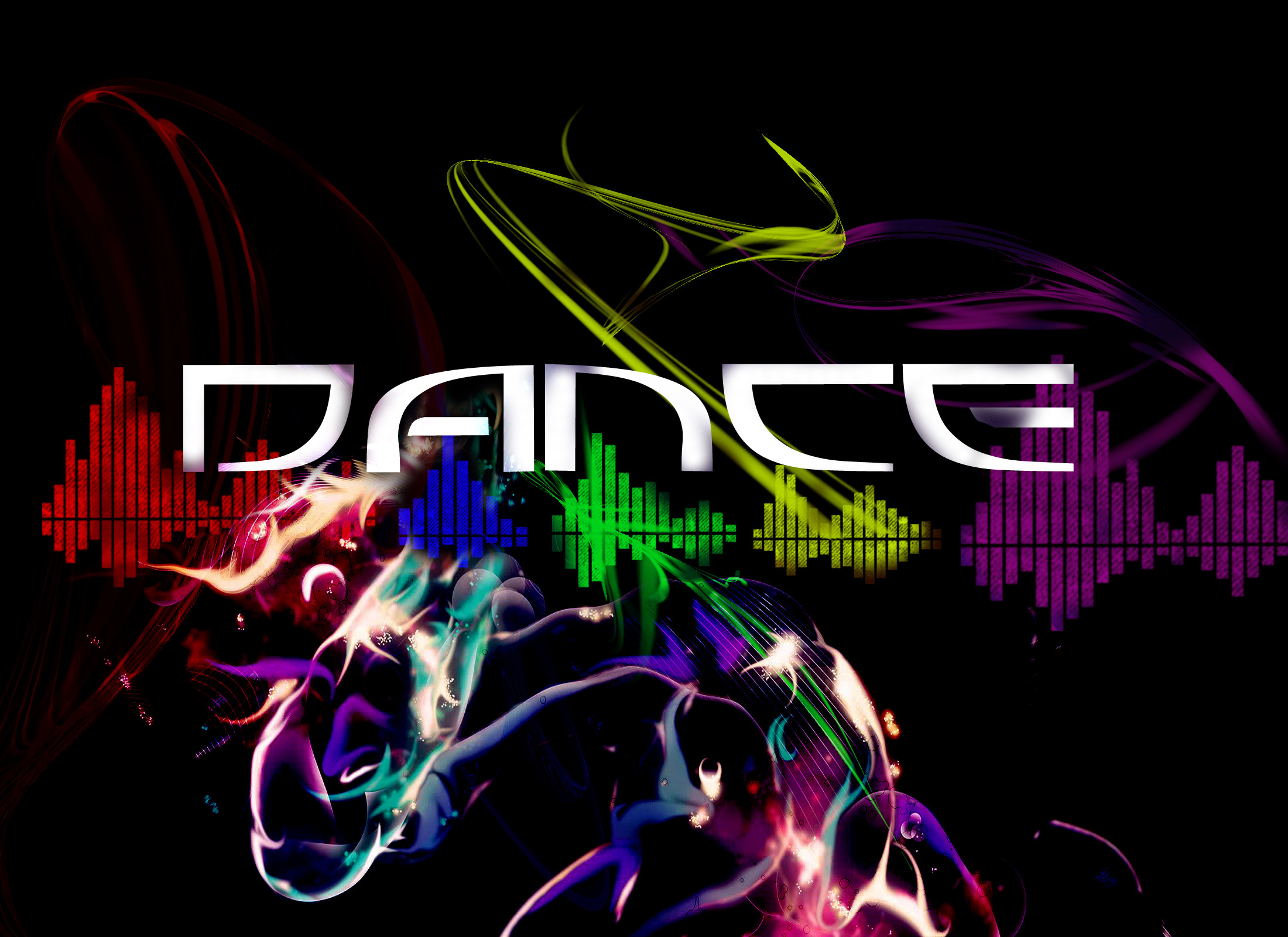 Scritta Dance, Equalizzatore, Neon, Sfondo nero, Full HD, wallpaper per computer