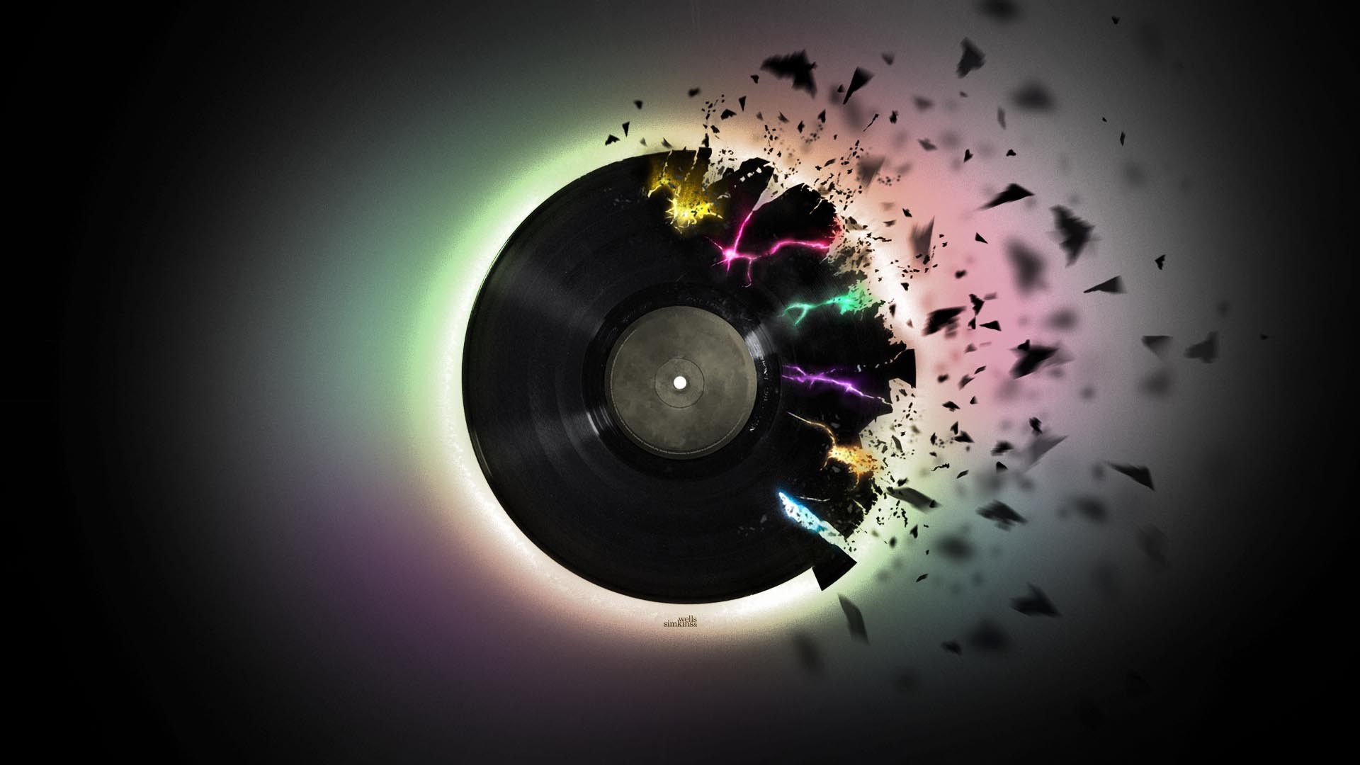 Disco in vinile, Esplosione, Frammenti, Full HD, sfondo desktop