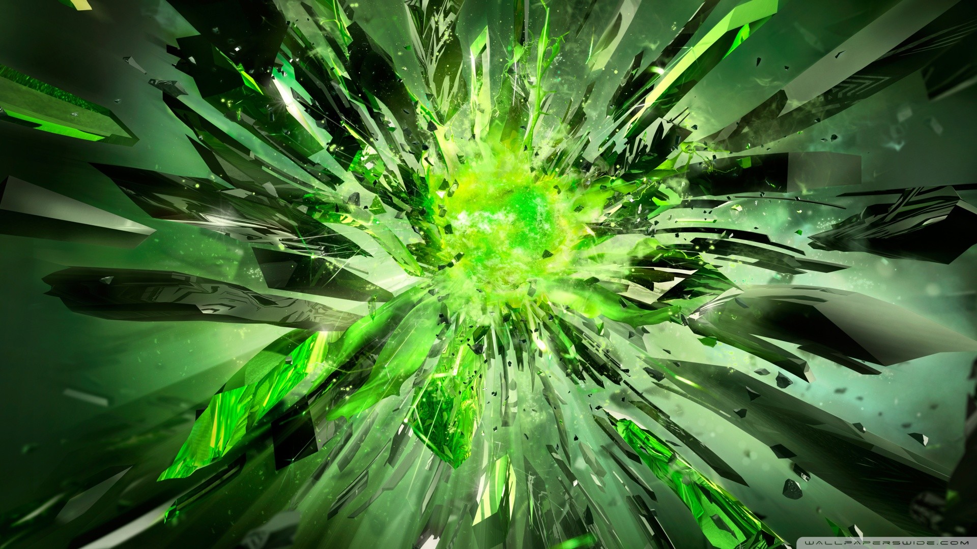 Nvidia, Esplosione, Frammenti, Verde, Astratto, 1920x1080, sfondo per PC