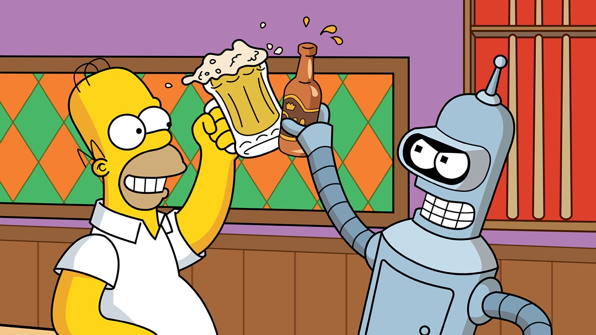 Homer Simpson, Bender, Futurama, I Simpson, Birra, Full HD, wallpaper per computer