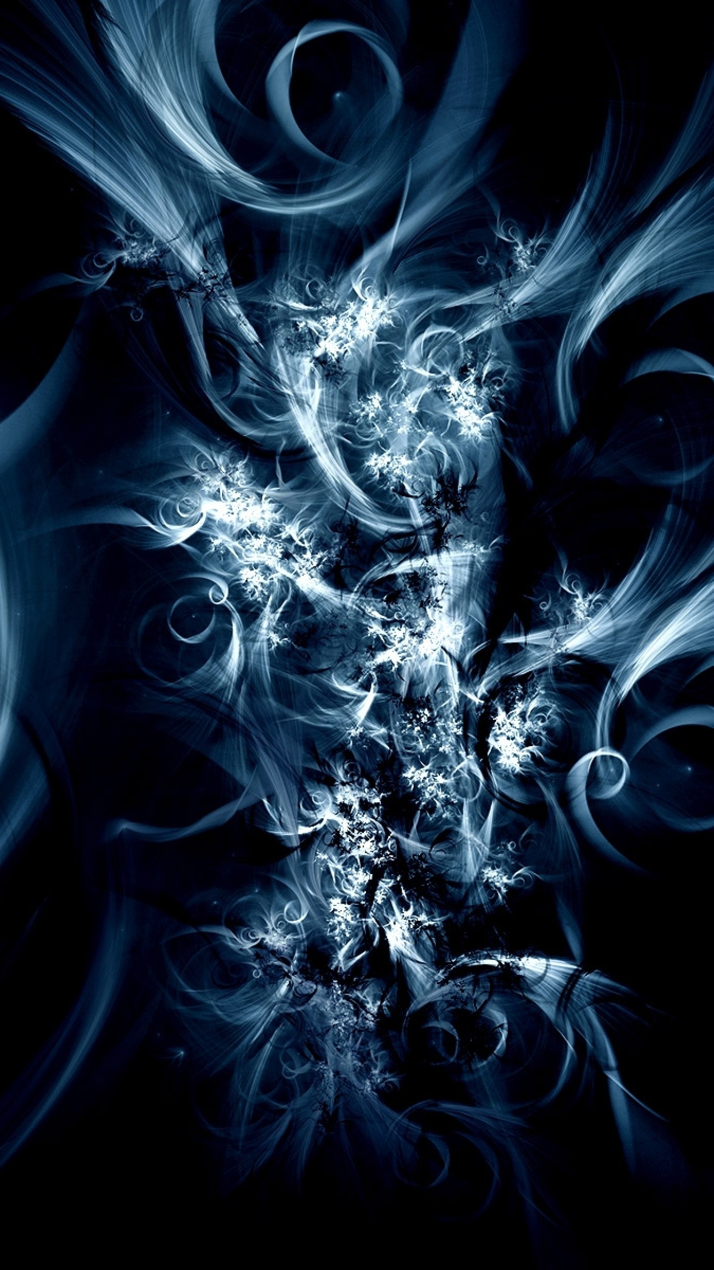 Frattale, Astratto, Blu, Sfondo nero, QHD+, schermata di blocco del cellulare