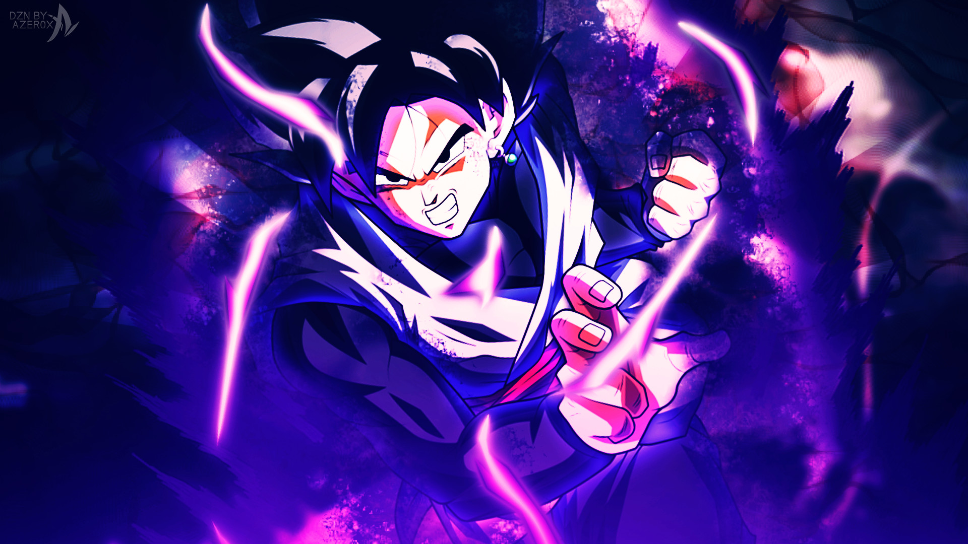 Goku Black, Dragon Ball Super, Energia viola, Spazio, Arte digitale, sfondo widescreen Full HD