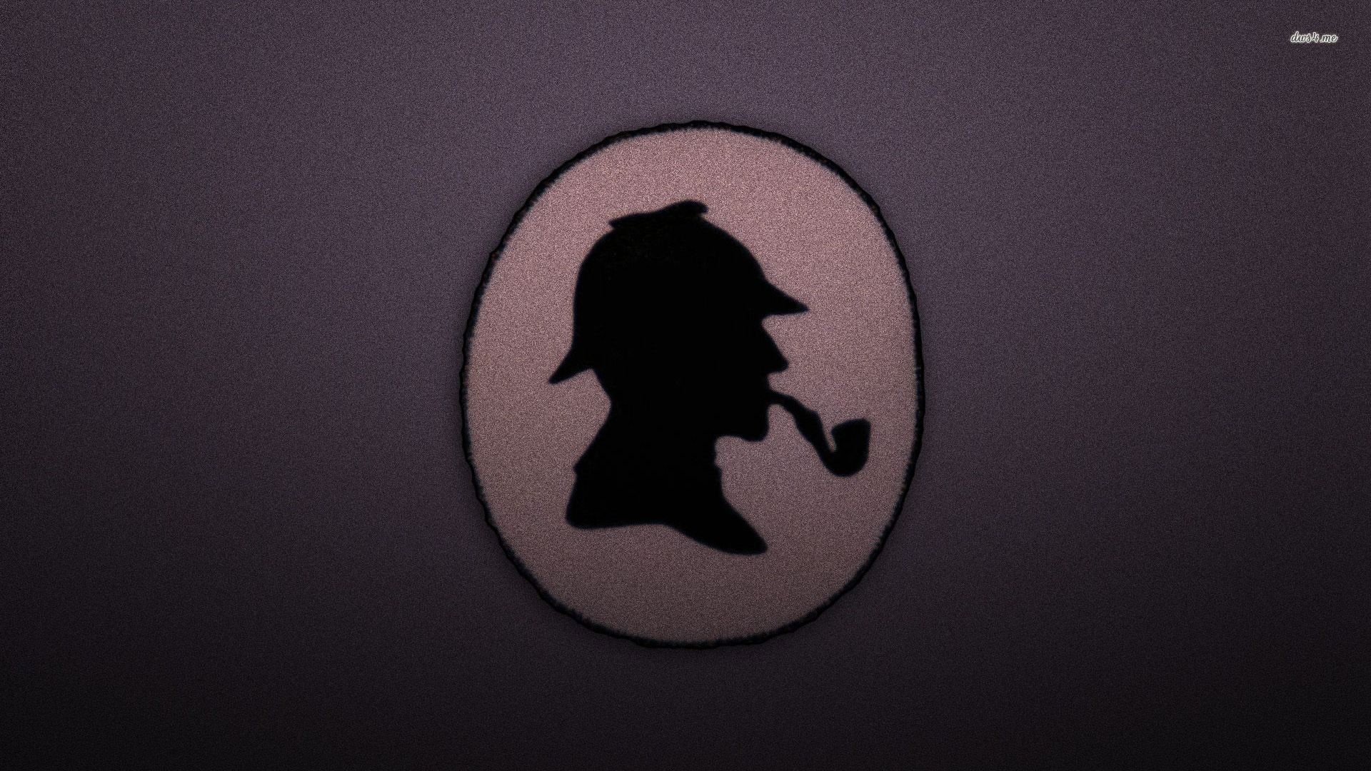 Sherlock Holmes, Silhouette, Deerstalker, Pipa, Minimalista, Viola, sfondo Full HD per computer