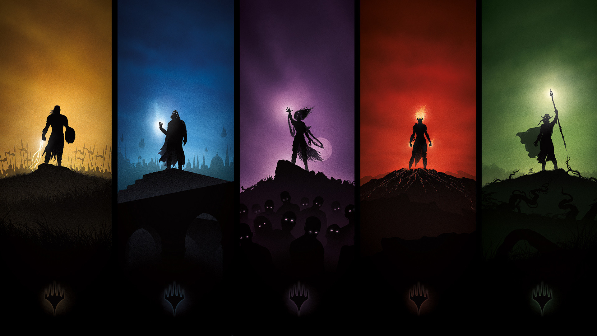 Magic: The Gathering, Cinque colori, Silhouette, Planeswalker, 1920x1080, wallpaper desktop