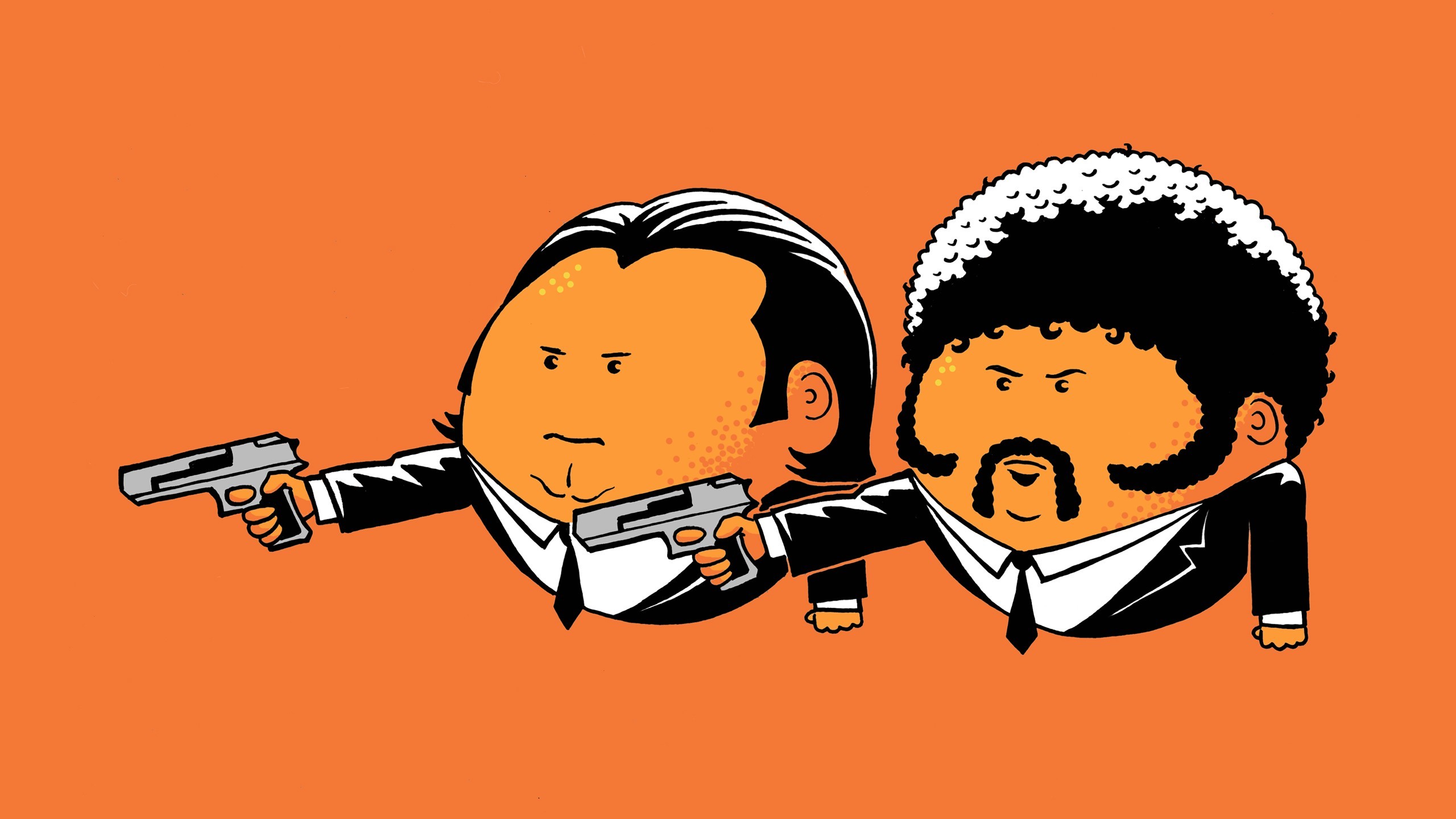 Pulp Fiction, Parodia, Cartoon, Sfondo arancione, 2K, wallpaper per computer