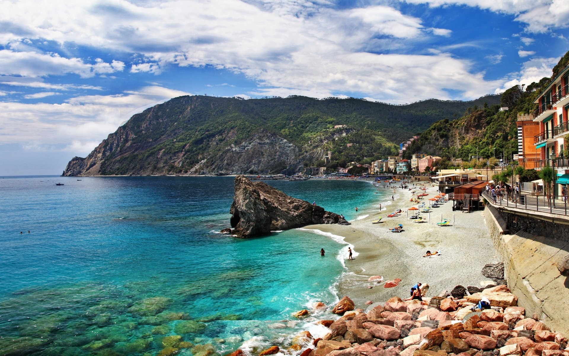 Monterosso al Mare, Cinque Terre, Liguria, Italia, Spiaggia, Full HD, wallpaper per desktop