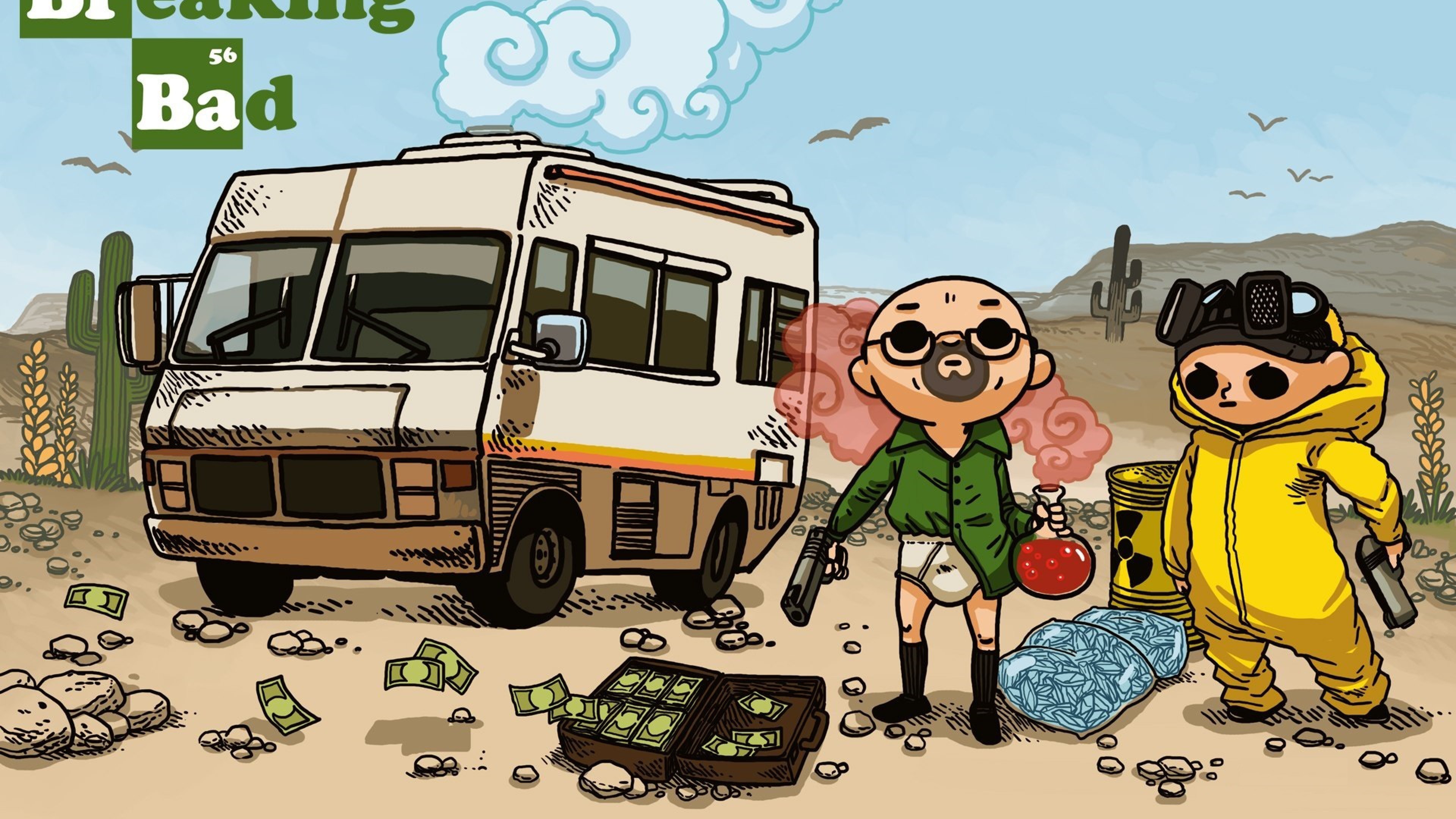 Walter White, Jesse Pinkman, Breaking Bad, Camper, Cartone animato, sfondo 4K per portatile