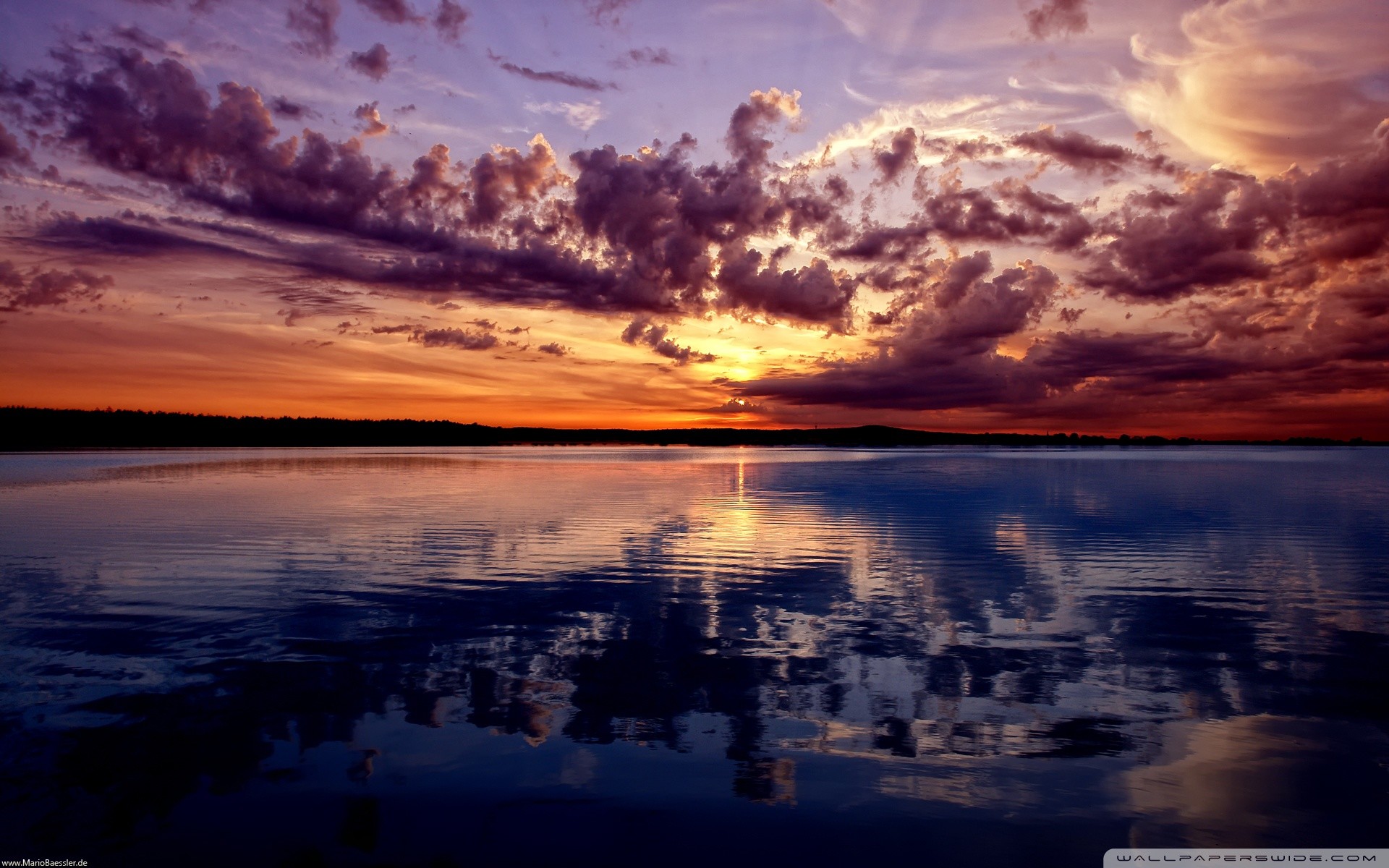 Tramonto, Nuvole, Lago, Riflesso, Cielo viola, 1920x1200, sfondo MacBook Pro