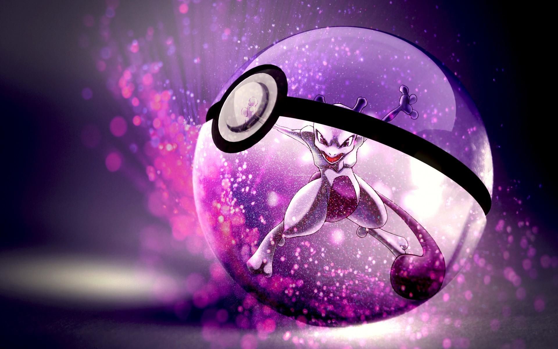 Mewtwo, Poké Ball, Viola, Arte digitale, Full HD, sfondo desktop