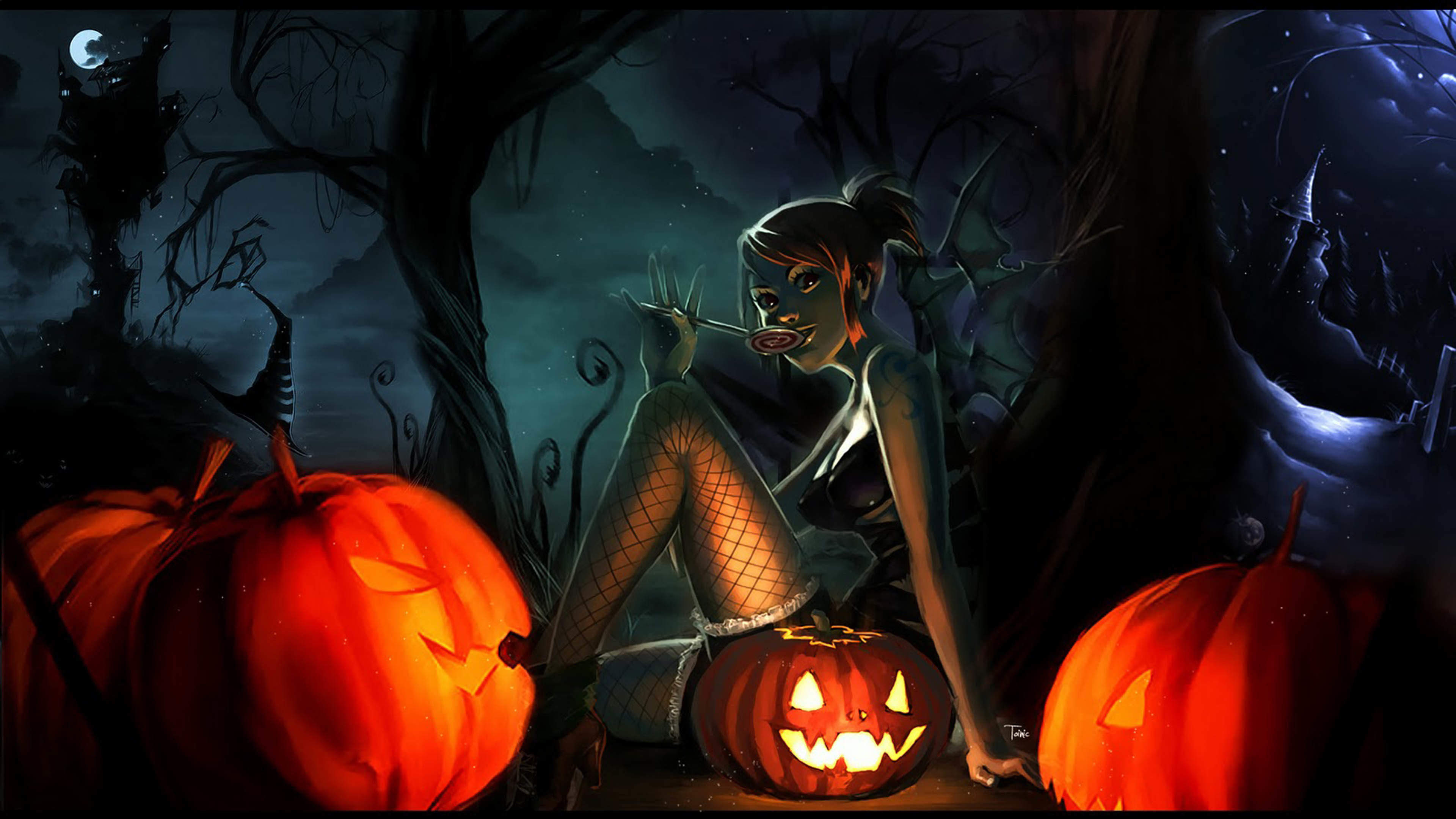Halloween, Zucche, Strega, Jack-o'-lantern, 4K 2160p, sfondo desktop