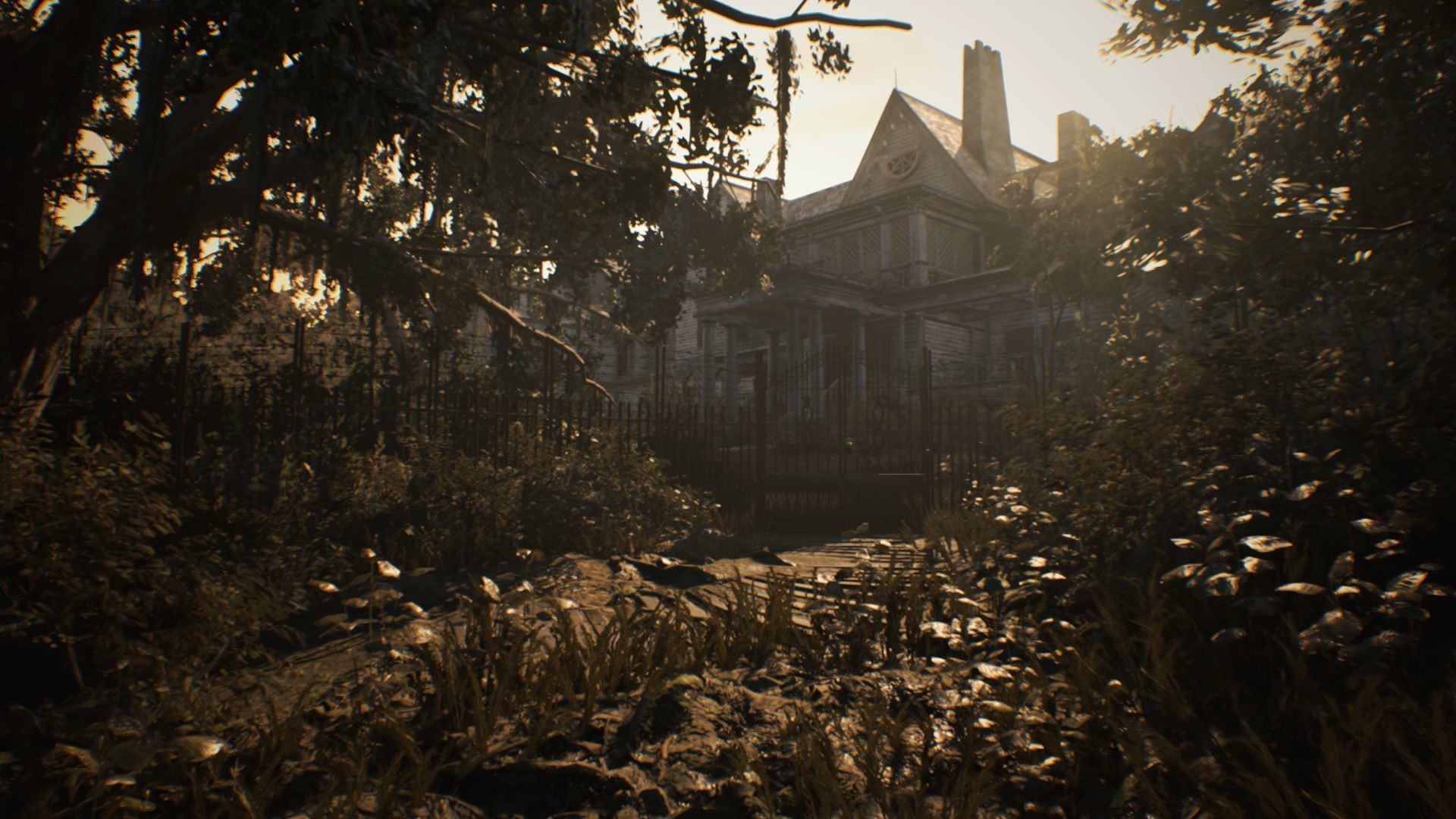 Resident Evil 7: Biohazard, Villa Baker, Bosco, Seppia, Horror, Full HD, wallpaper per PC
