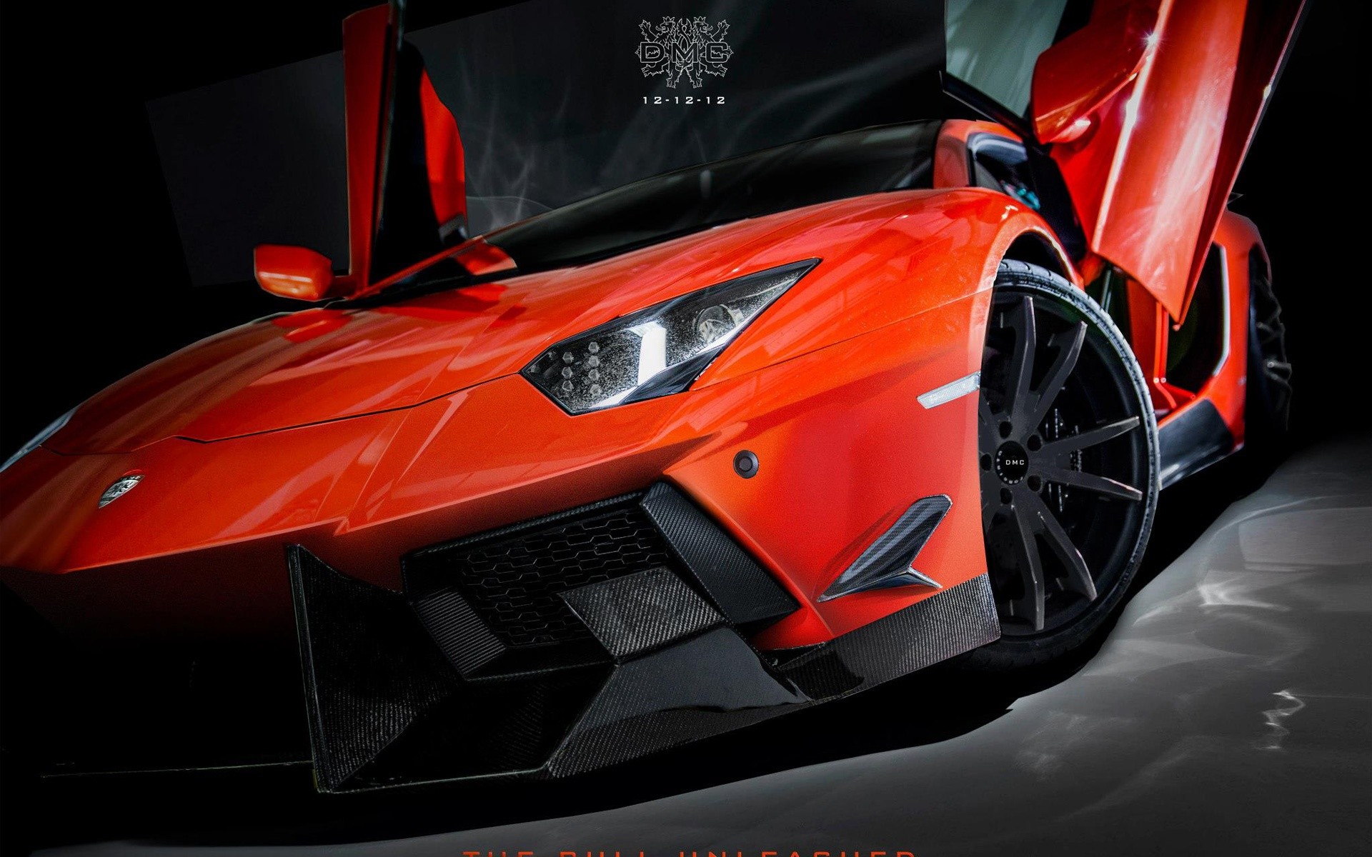 Lamborghini Aventador, Arancione, Portiere a forbice, Sfondo scuro, wallpaper 1920x1200