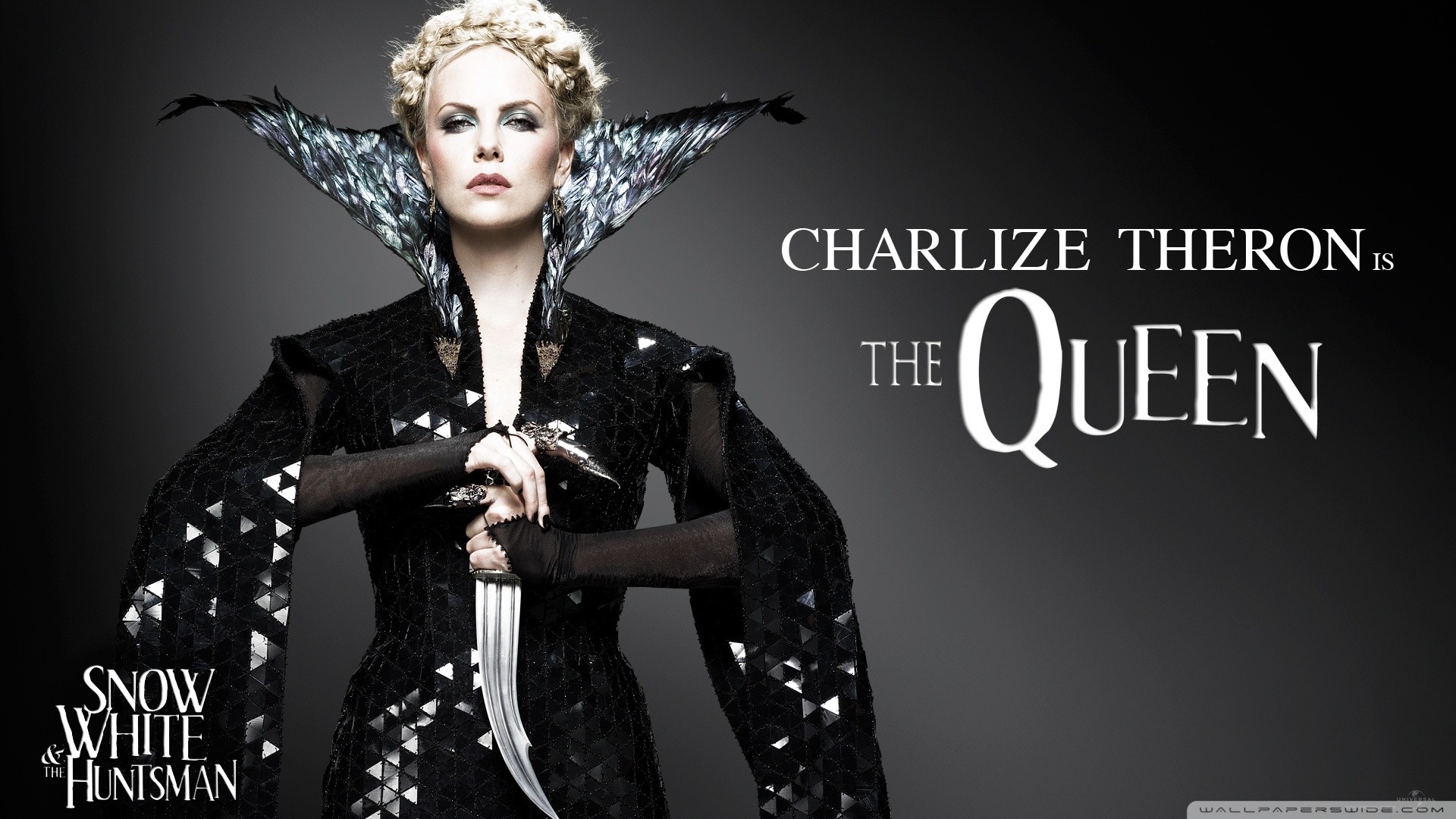 Ravenna, Charlize Theron, Biancaneve e il cacciatore, The Queen, Abito nero, sfondo 1080p