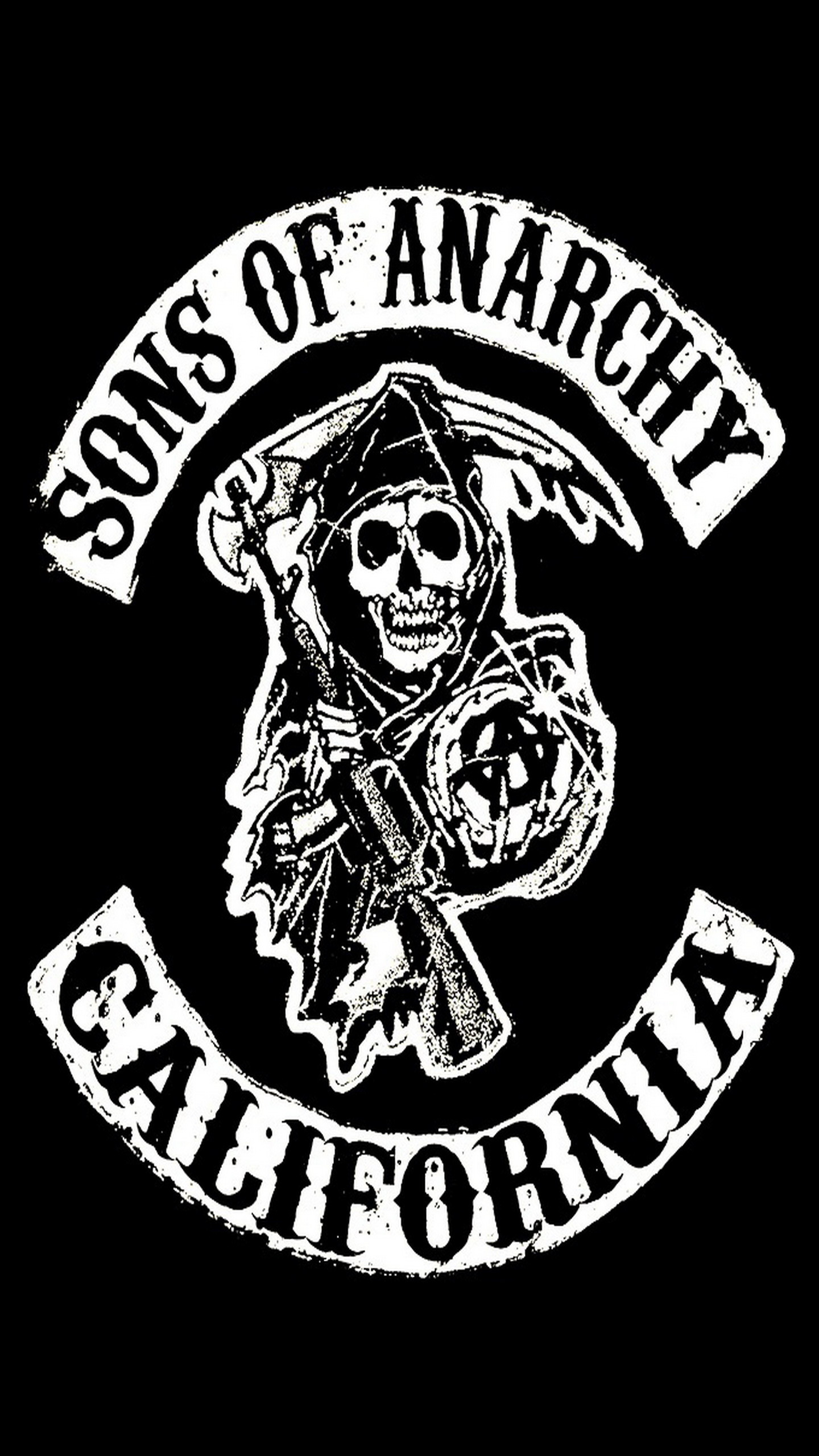 Sons of Anarchy, California, Logo Reaper, Sfondo nero, QHD+, schermata di blocco del cellulare