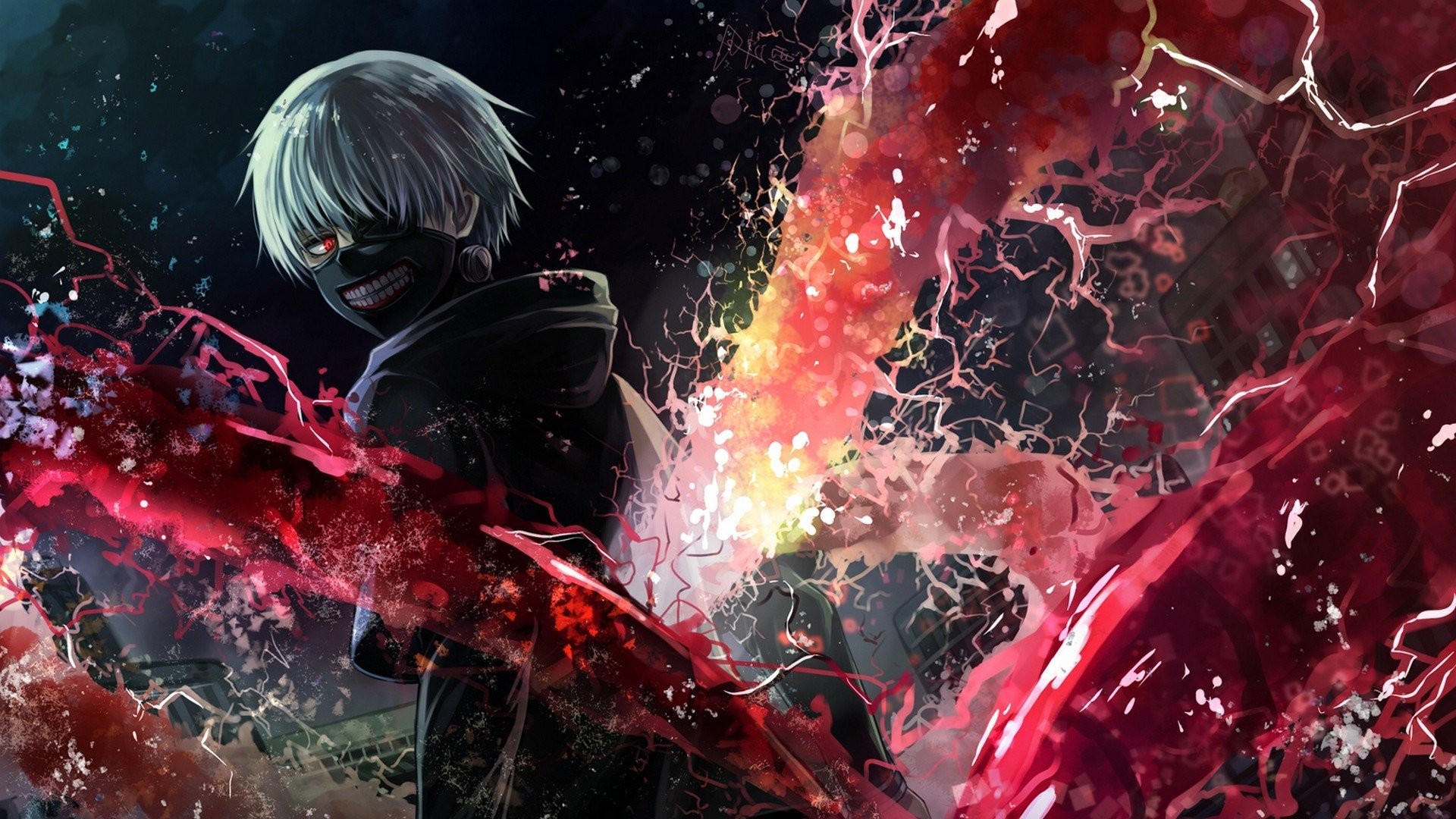 Ken Kaneki, Tokyo Ghoul, Kagune, Arte digitale, 16:9 Full HD, sfondo widescreen