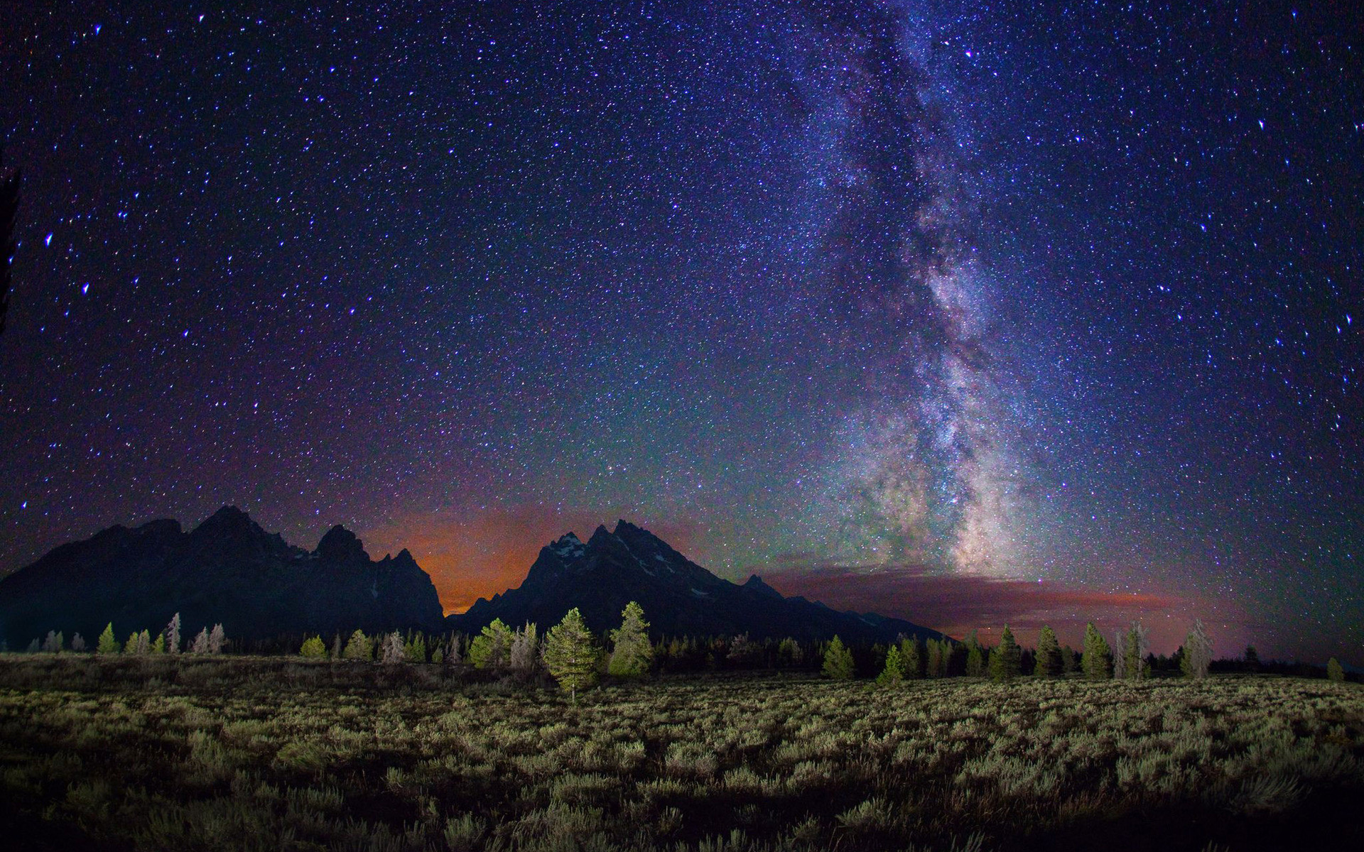 Via Lattea, Grand Teton, Montagne, Prateria, Full HD, sfondo per portatile