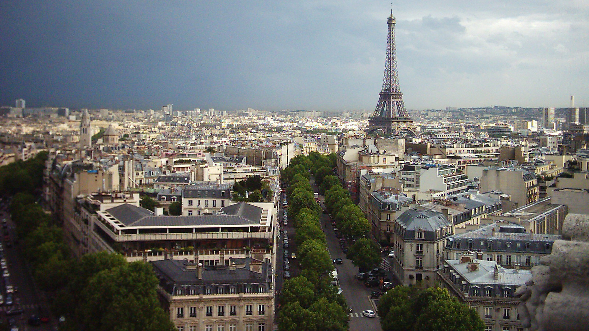 Torre Eiffel, Parigi, Vista aerea, Tetti, 16:9 Full HD, wallpaper widescreen