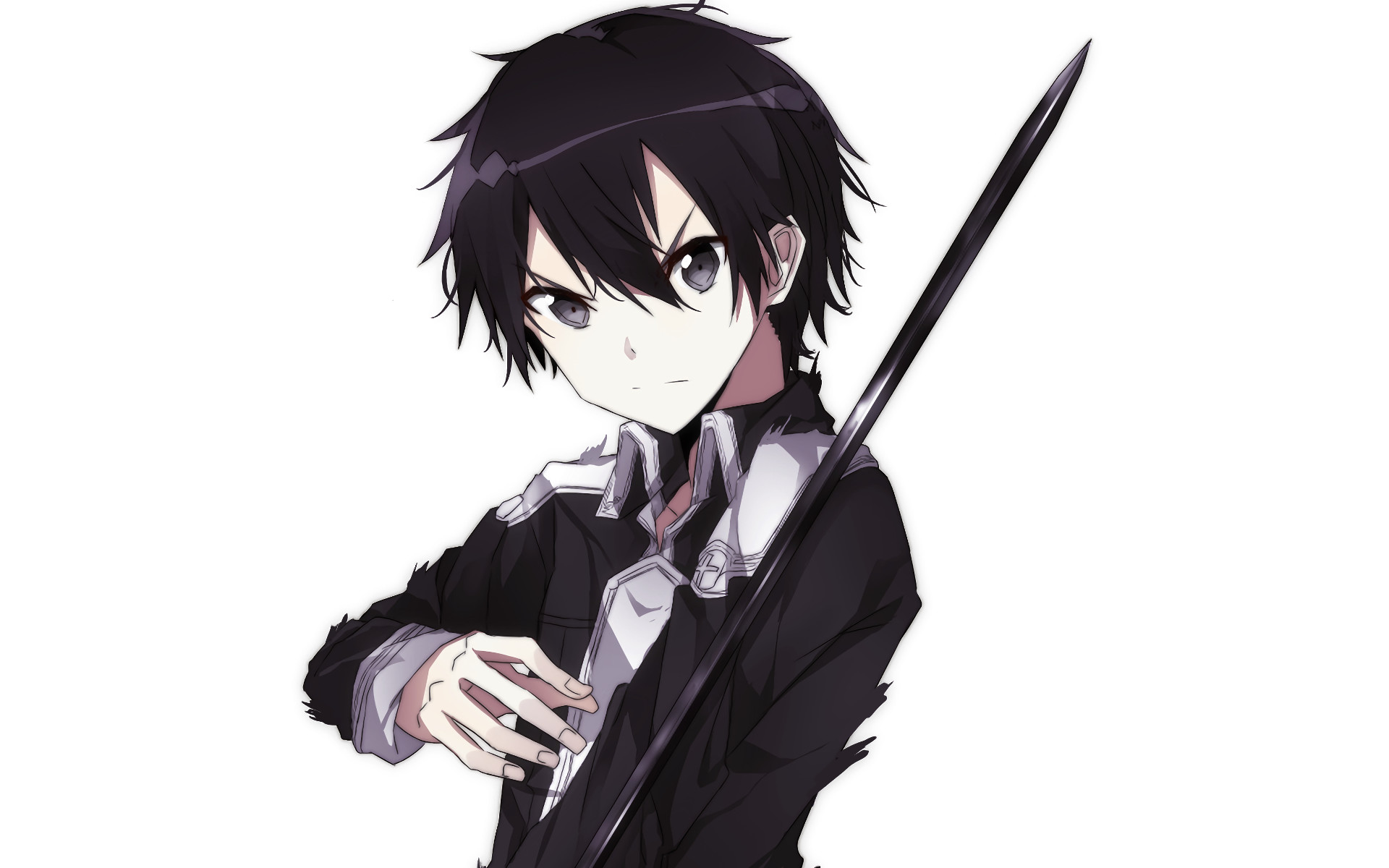 Kirito, Sword Art Online, Spada, Sfondo bianco, Full HD, wallpaper per portatile