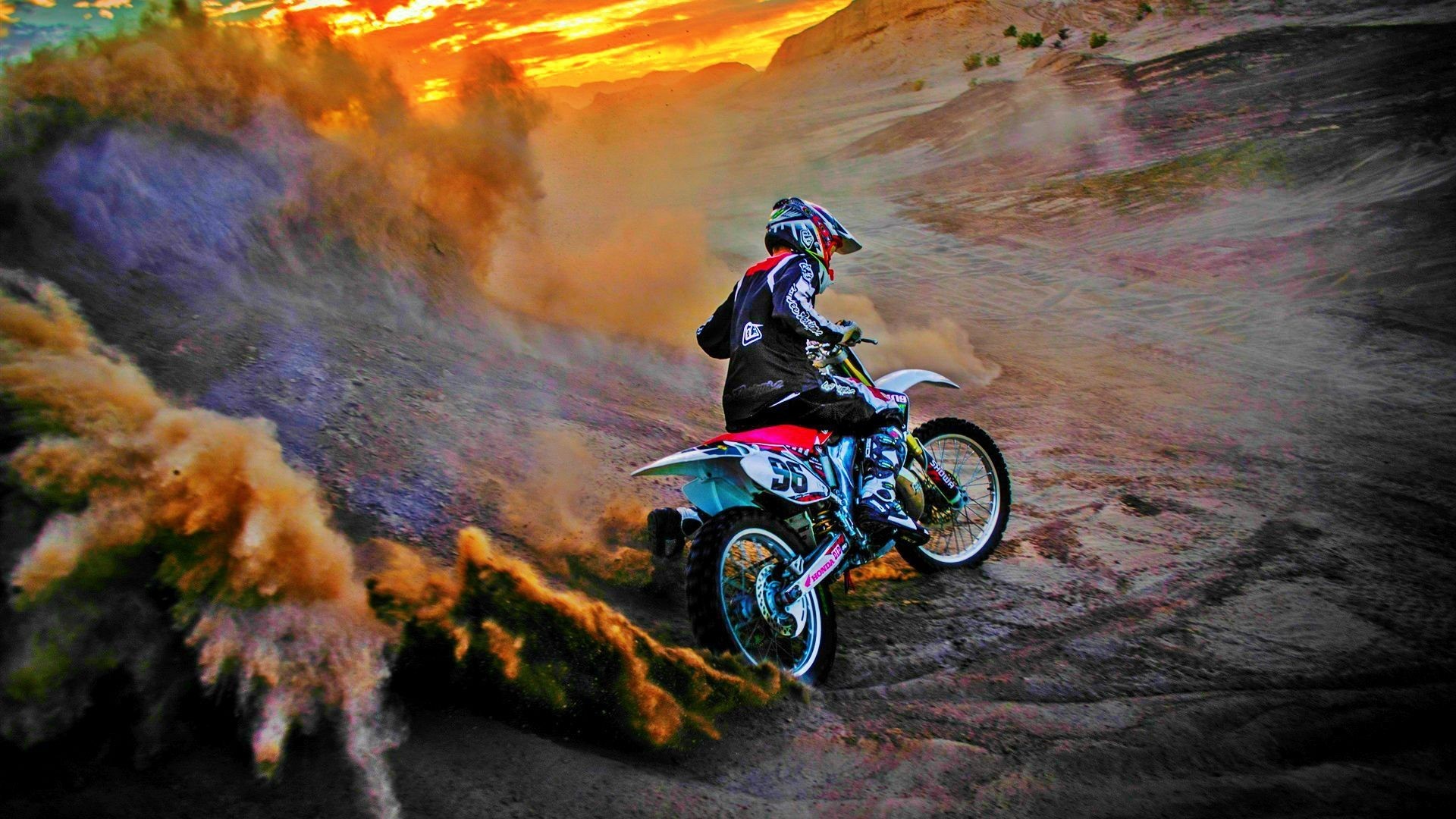 Motocross, Polvere, Pilota, Sterrato, HDR, 16:9 Full HD, sfondo widescreen
