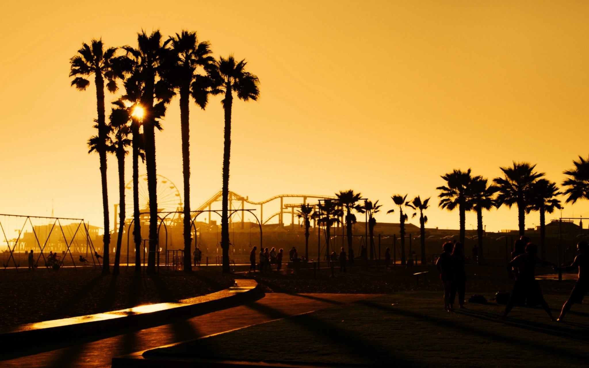 Los Angeles, Palme, Silhouette, Tramonto, Arancione, 2048x1280, sfondo MacBook Pro