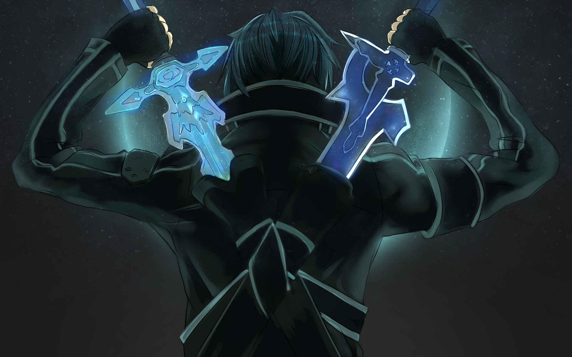 Kirito, Sword Art Online, Elucidator, Dark Repulser, Di spalle, 1920x1200, immagine di sfondo
