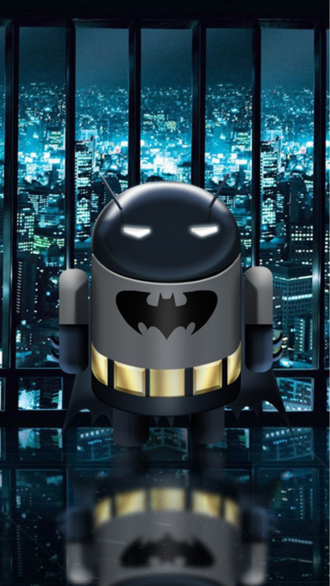 Android, Batman, Bugdroid, Città notturna, Full HD, sfondo verticale per cellulare