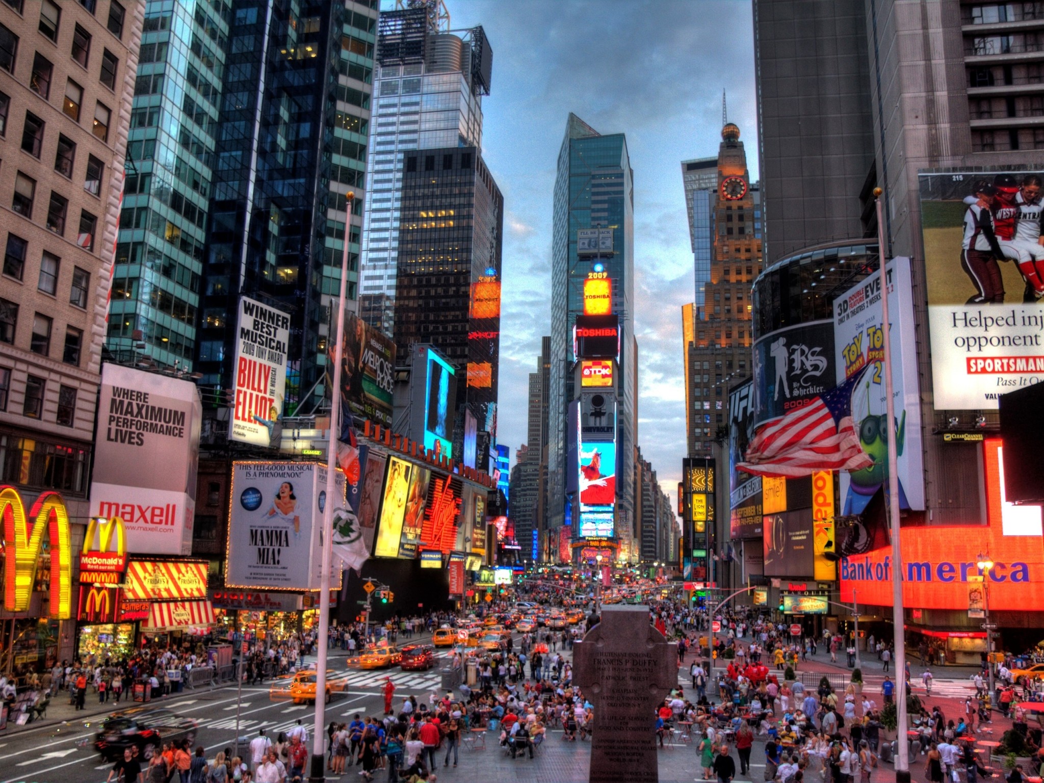 Times Square, Folla, Cartelloni pubblicitari, Manhattan, Full HD, sfondo per iPad e tablet