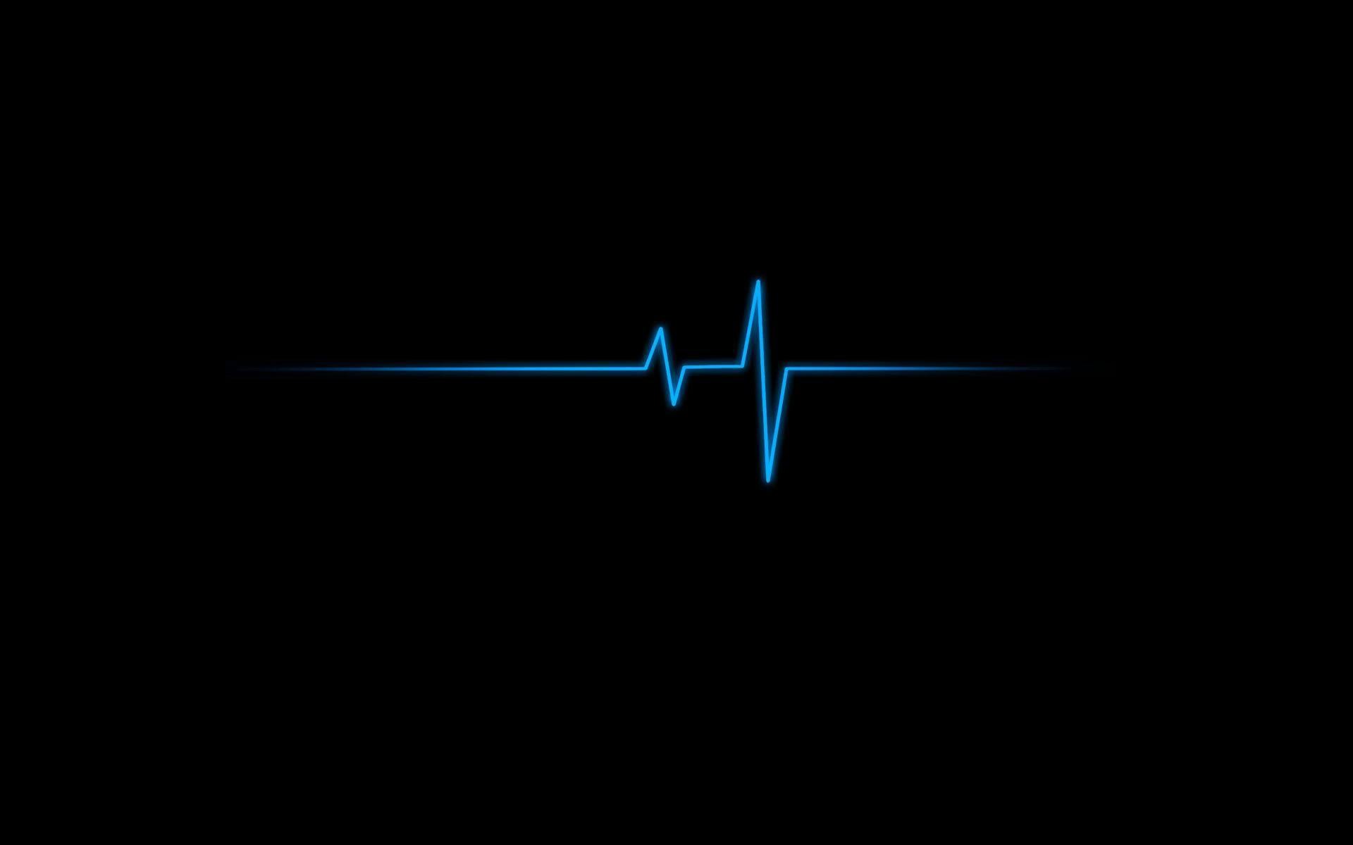 Battito cardiaco, Linea blu, Sfondo nero, Minimalista, Full HD, wallpaper per portatile