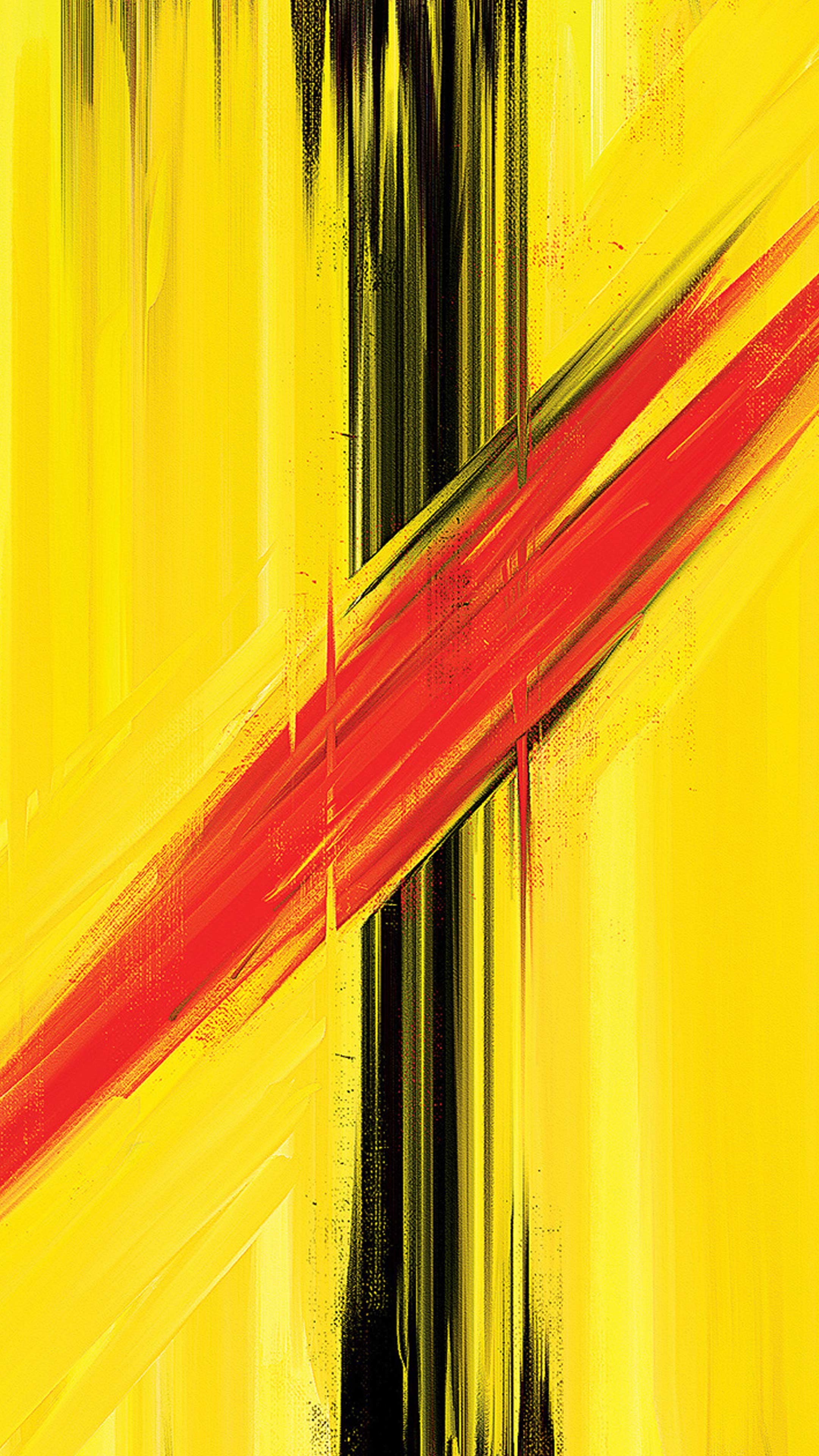 Kill Bill, Arte astratta, Strisce, Sfondo giallo, QHD+, schermata di blocco del cellulare