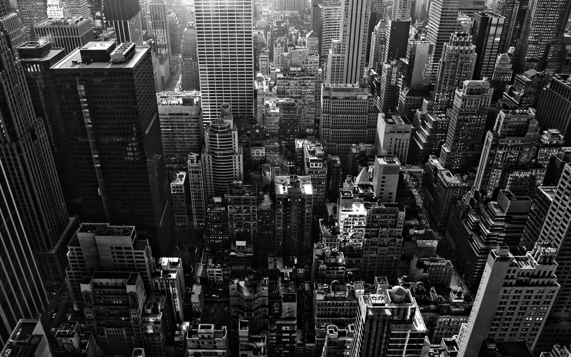New York, Grattacieli, Vista aerea, Monocromatico, 16:10 Full HD, sfondo widescreen