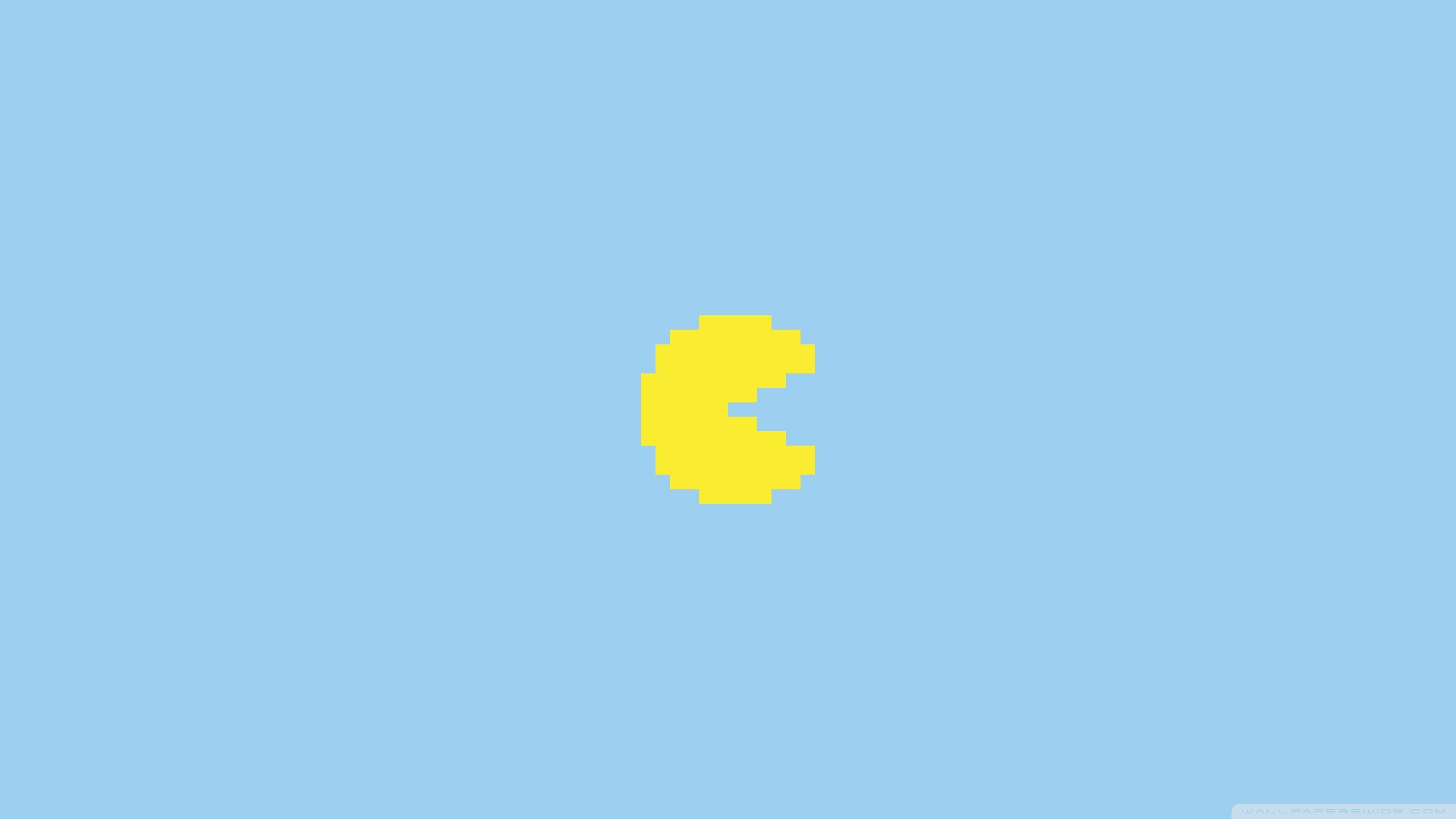 Pac-Man, Pixel art, Sfondo azzurro, Minimalismo, 2K, wallpaper per portatile