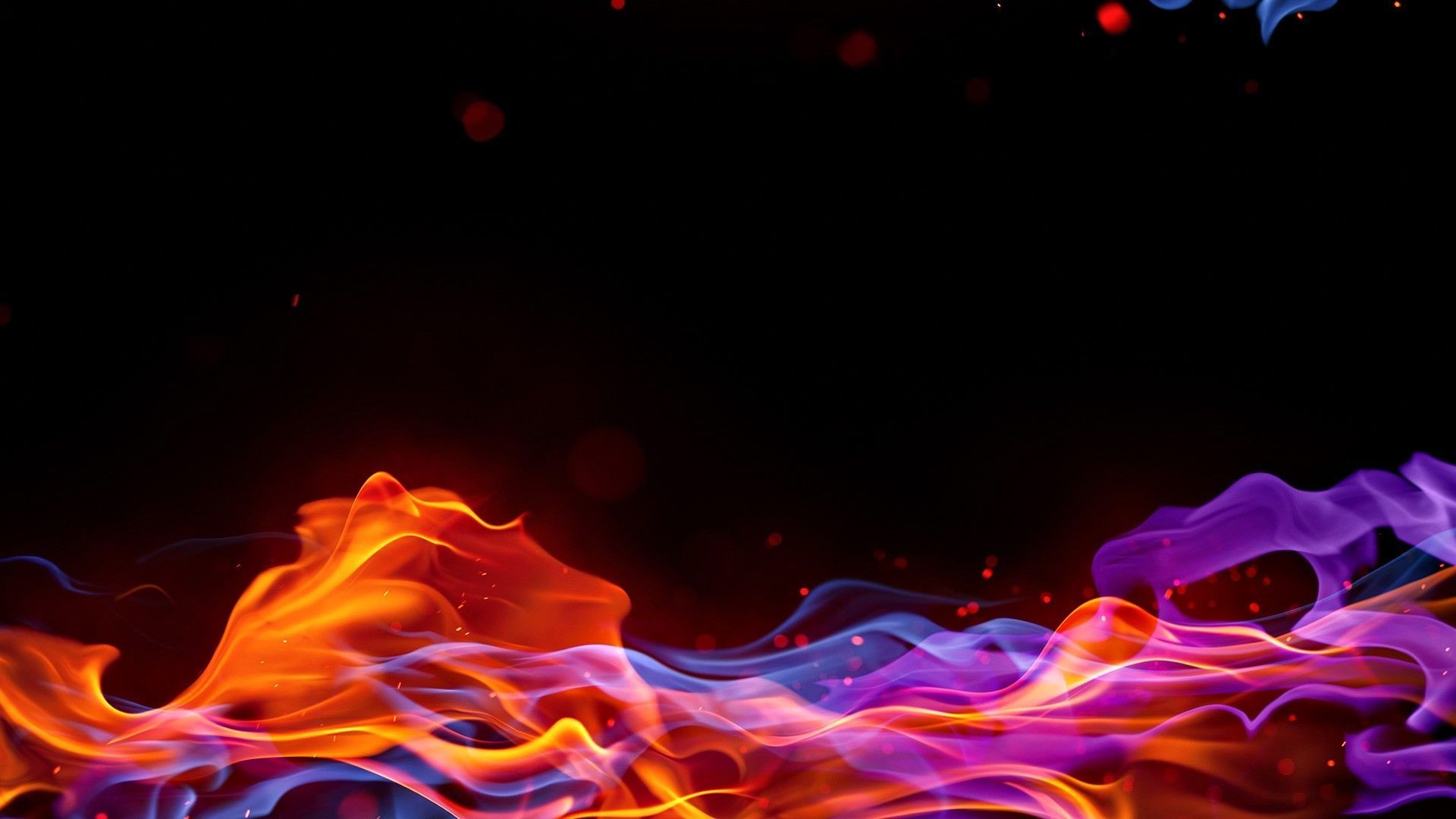 Fiamme colorate, Viola, Arancione, Sfondo nero, 1920x1080, wallpaper desktop