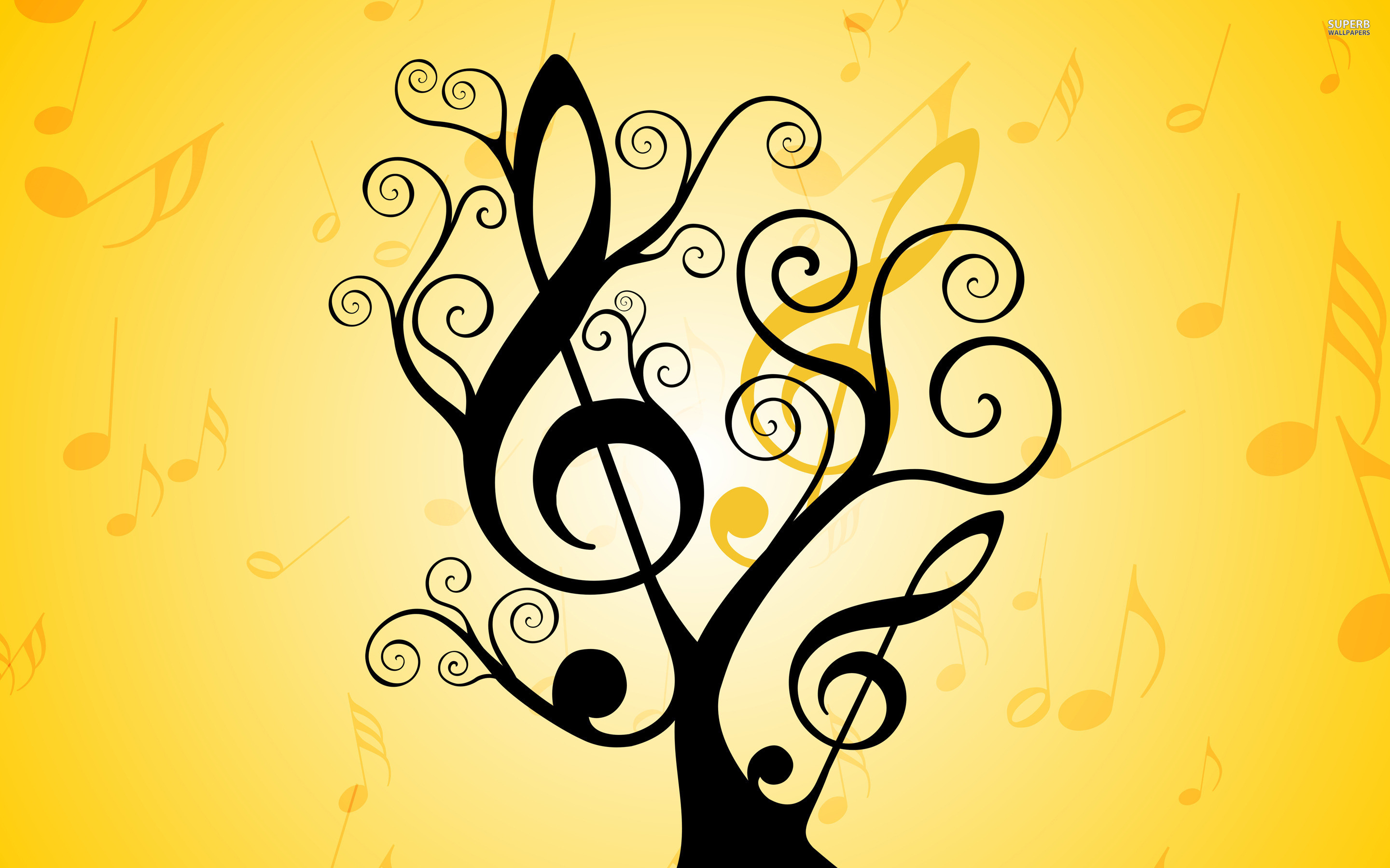 Chiave di violino, Albero, Giallo, Arte vettoriale, 2880x1800, sfondo MacBook Pro