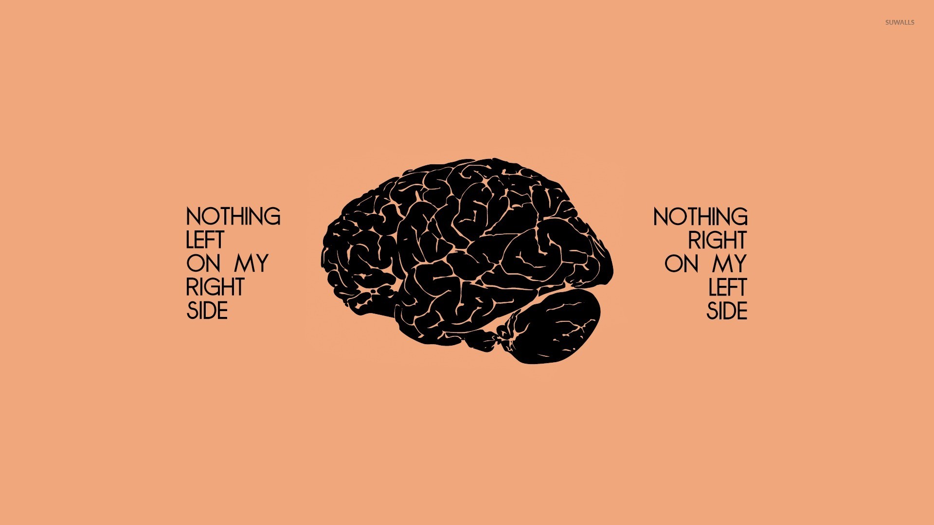 Cervello, Citazione, Nothing left on my right side, Sfondo arancione, wallpaper 1920x1080
