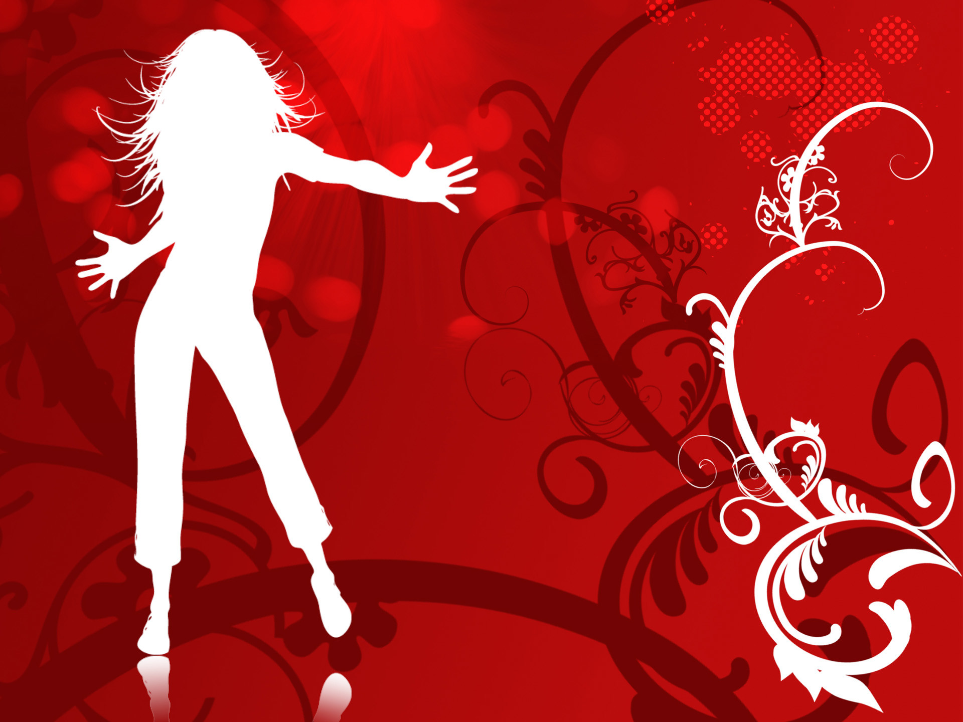 Silhouette femminile, Motivi floreali, Sfondo rosso, Vettoriale, schermata Home iPad
