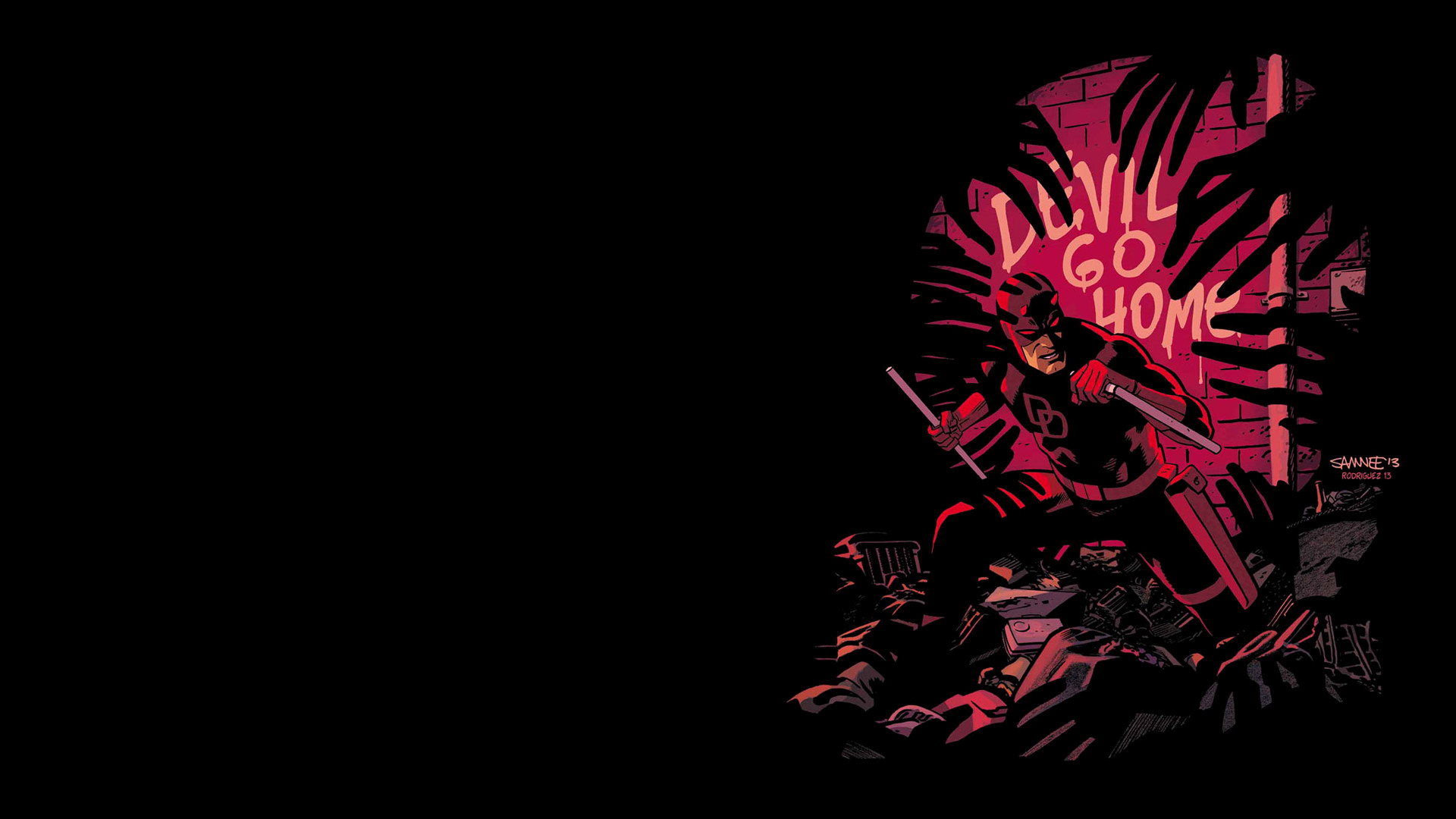 Daredevil, Fumetto, Rosa, Sfondo nero, Full HD, wallpaper per computer