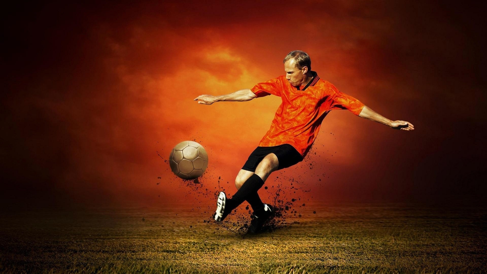 Calciatore, Pallone, Tiro, Arancione, 1920x1080, wallpaper desktop