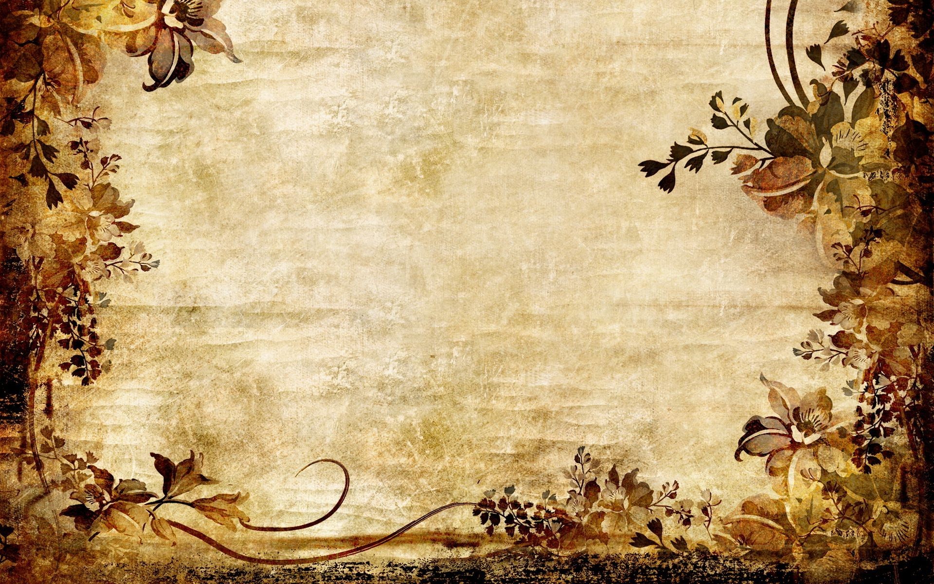 Cornice floreale, Carta antica, Pergamena, Toni seppia, 1920x1200, wallpaper desktop