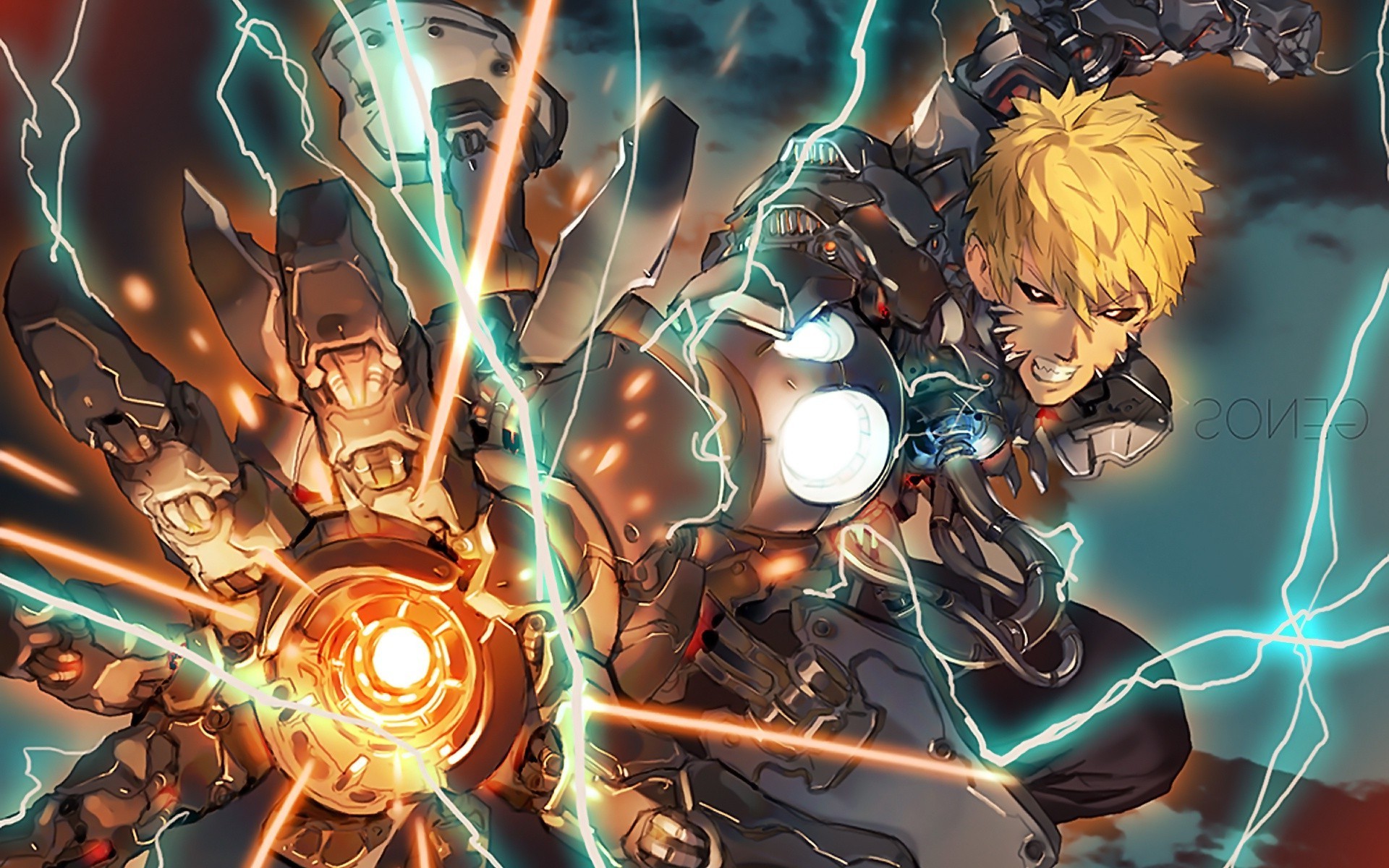 Genos, One Punch Man, Cyborg, Fulmini, Battaglia, 1920x1200, immagine di sfondo