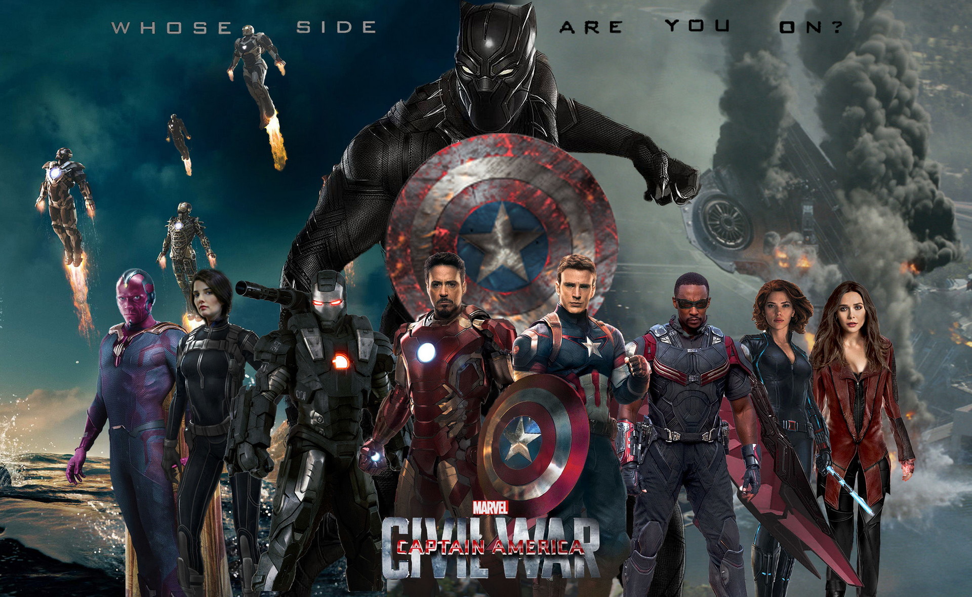 Black Panther, Iron Man, Captain America, Visione, Scarlet Witch, Captain America: Civil War, immagine di sfondo