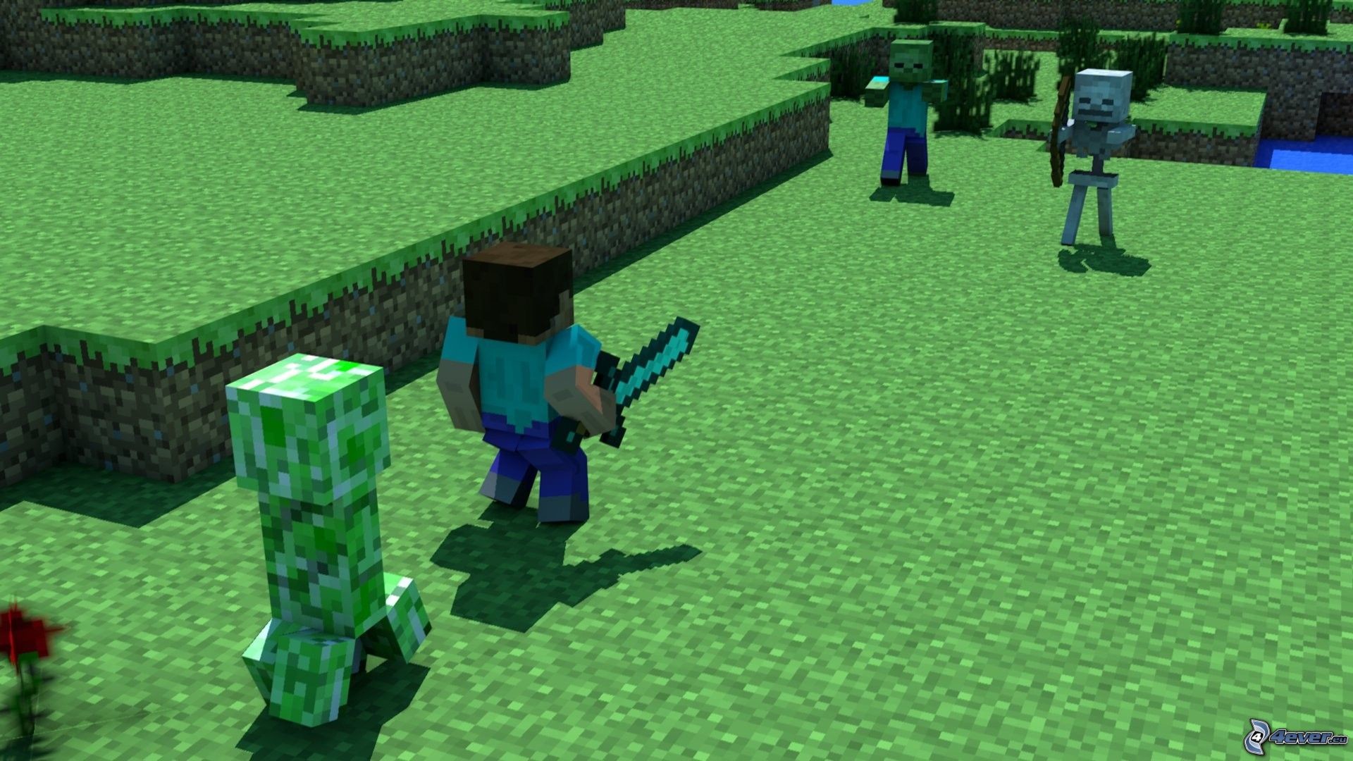 Steve, Creeper, Zombie, Scheletro, Minecraft, 1920x1080, wallpaper desktop