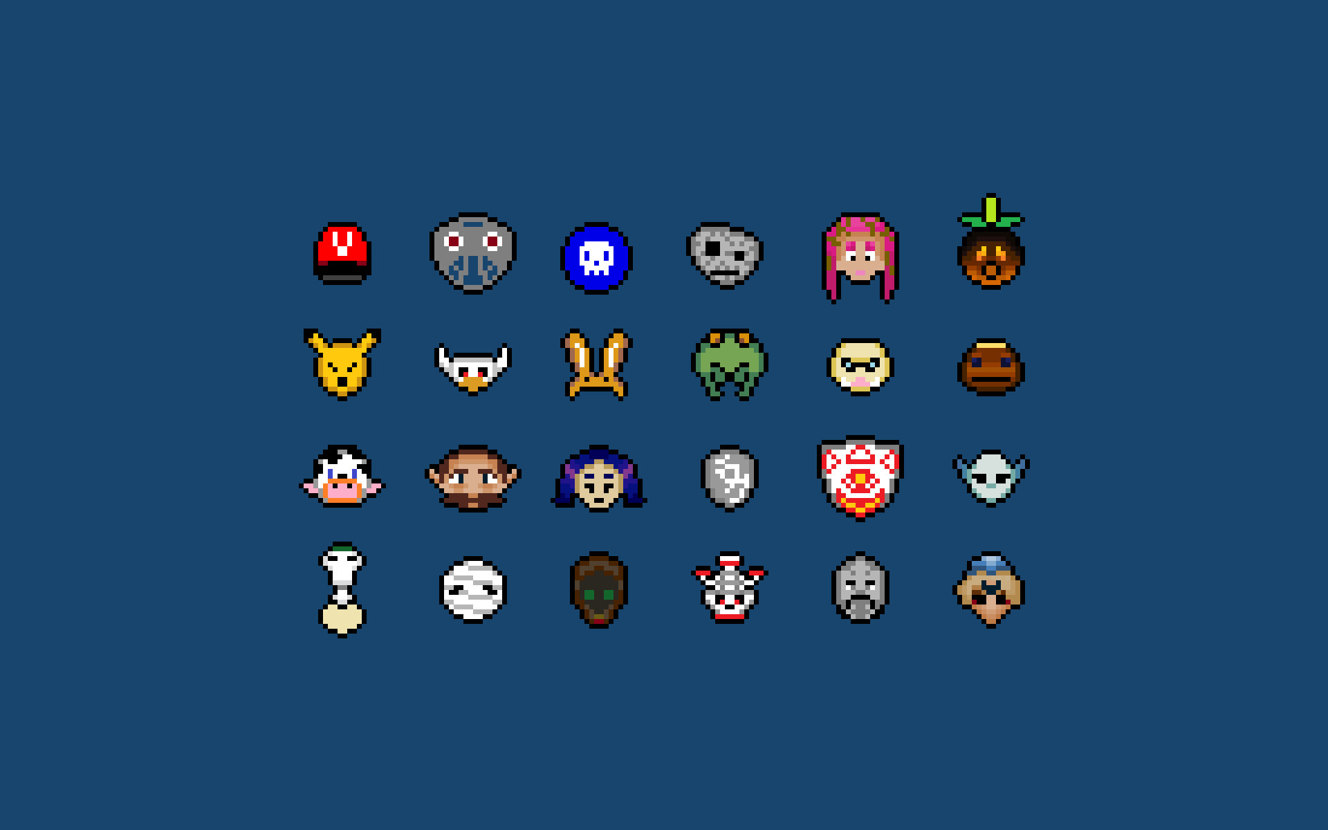 Pixel art, Volti di personaggi, Videogiochi retrò, Sfondo blu, 16:10 Full HD, wallpaper widescreen