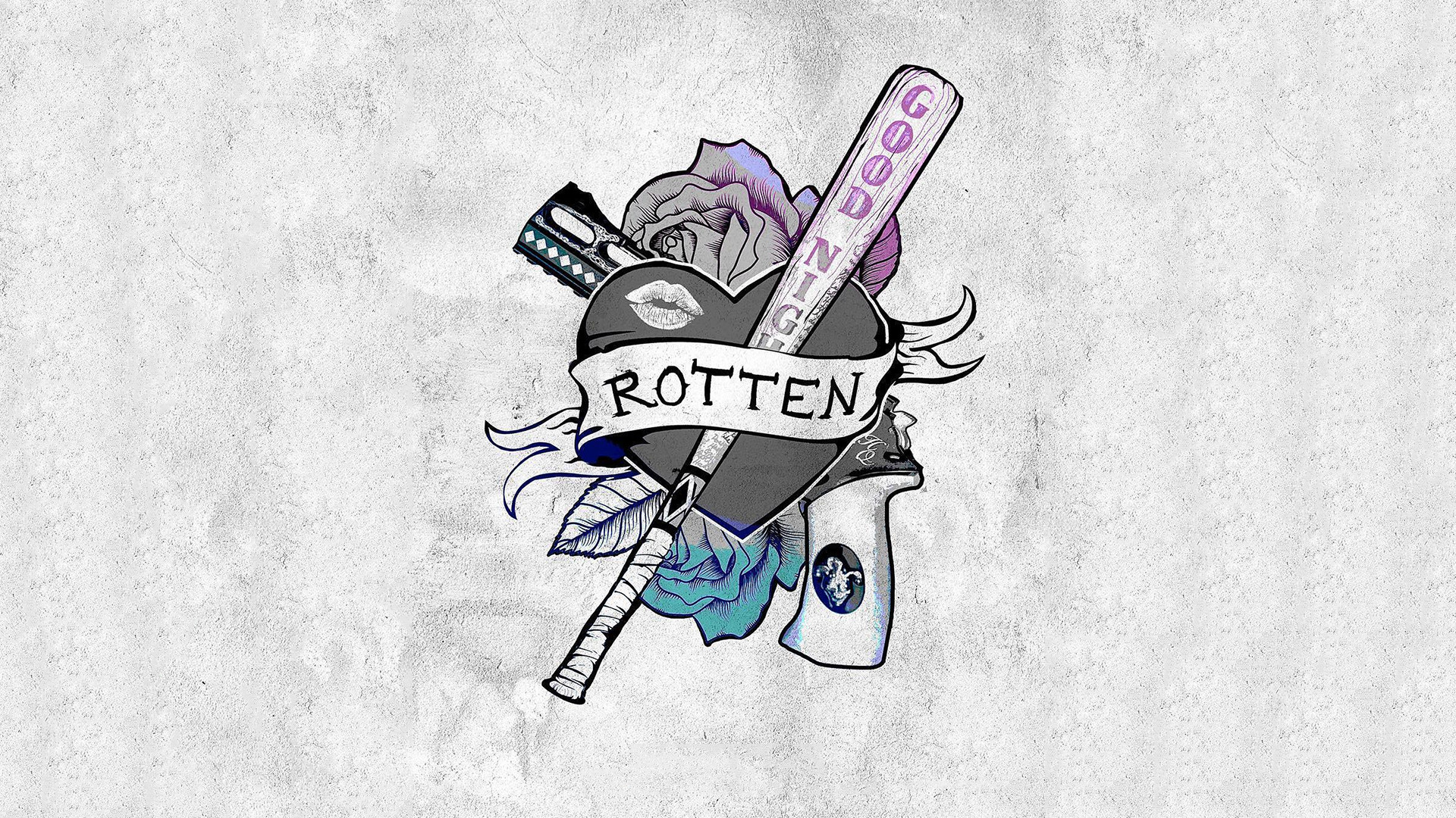 Harley Quinn, Rotten, Emblema, Mazza da baseball, 16:9 Full HD, sfondo widescreen
