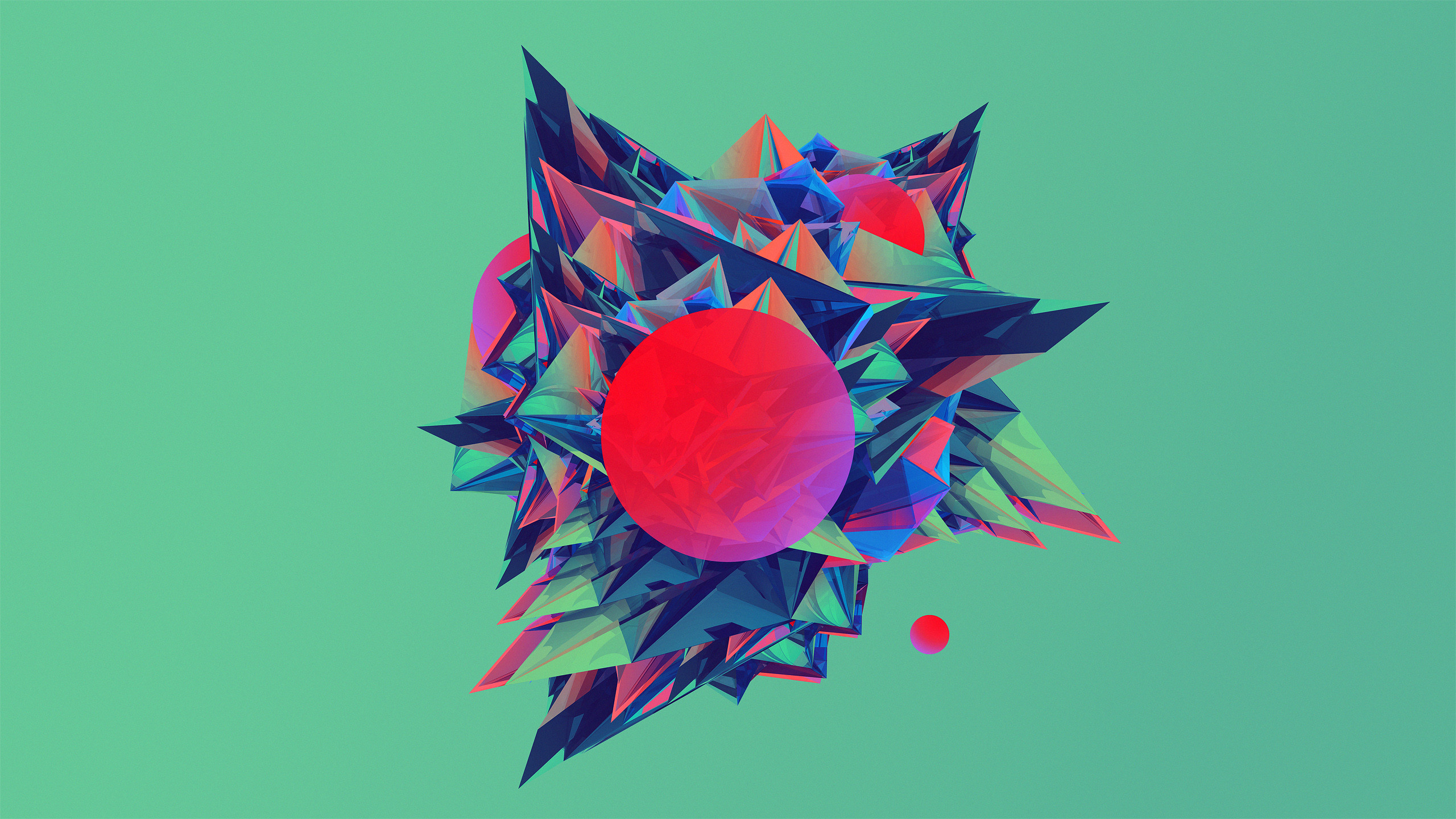 Astratto, Sfera rossa, Sfondo verde, Geometrico, 2560x1440, wallpaper desktop