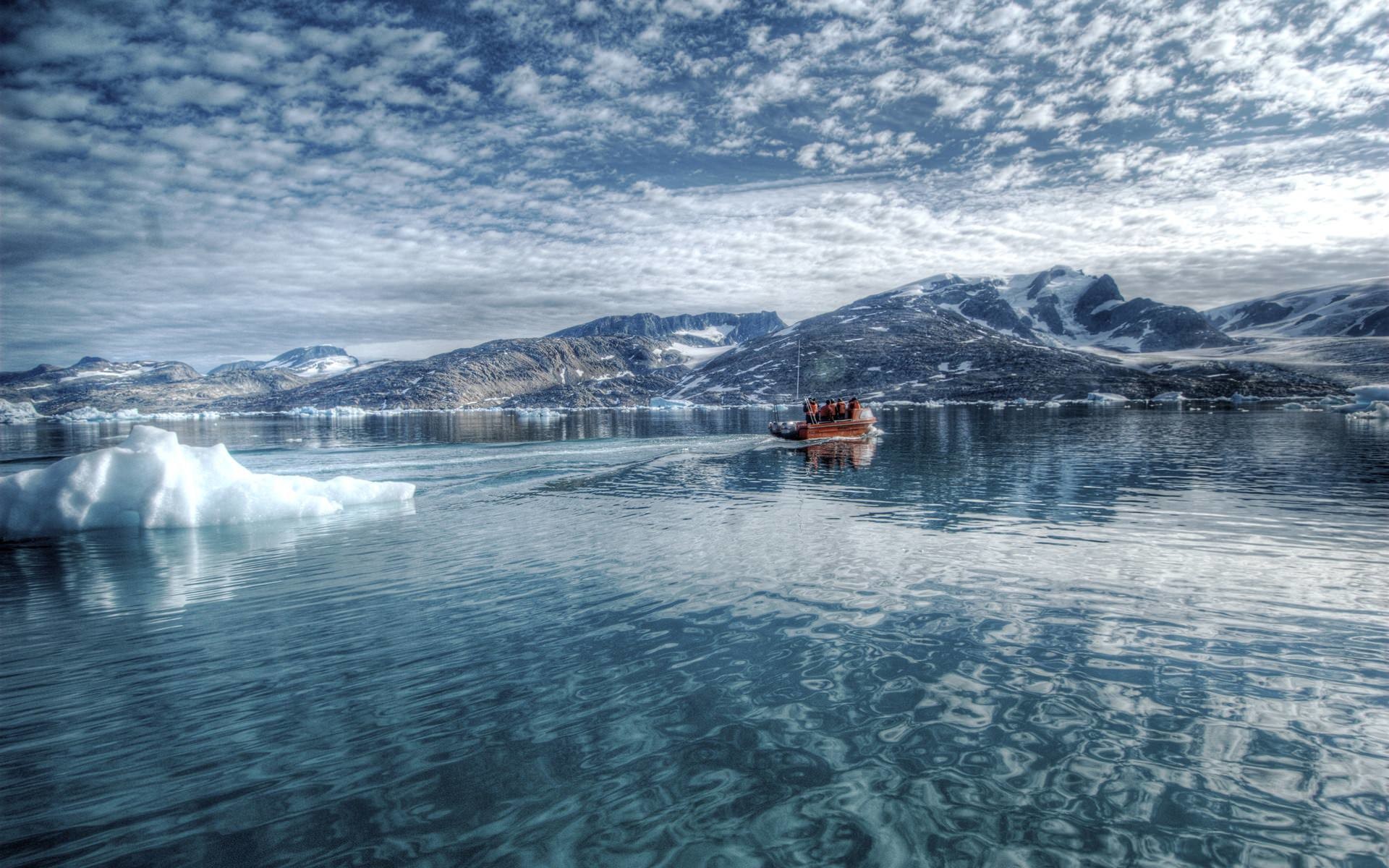 Lago, Iceberg, Barca, Nuvole, Montagne, Full HD, sfondo per PC e portatile