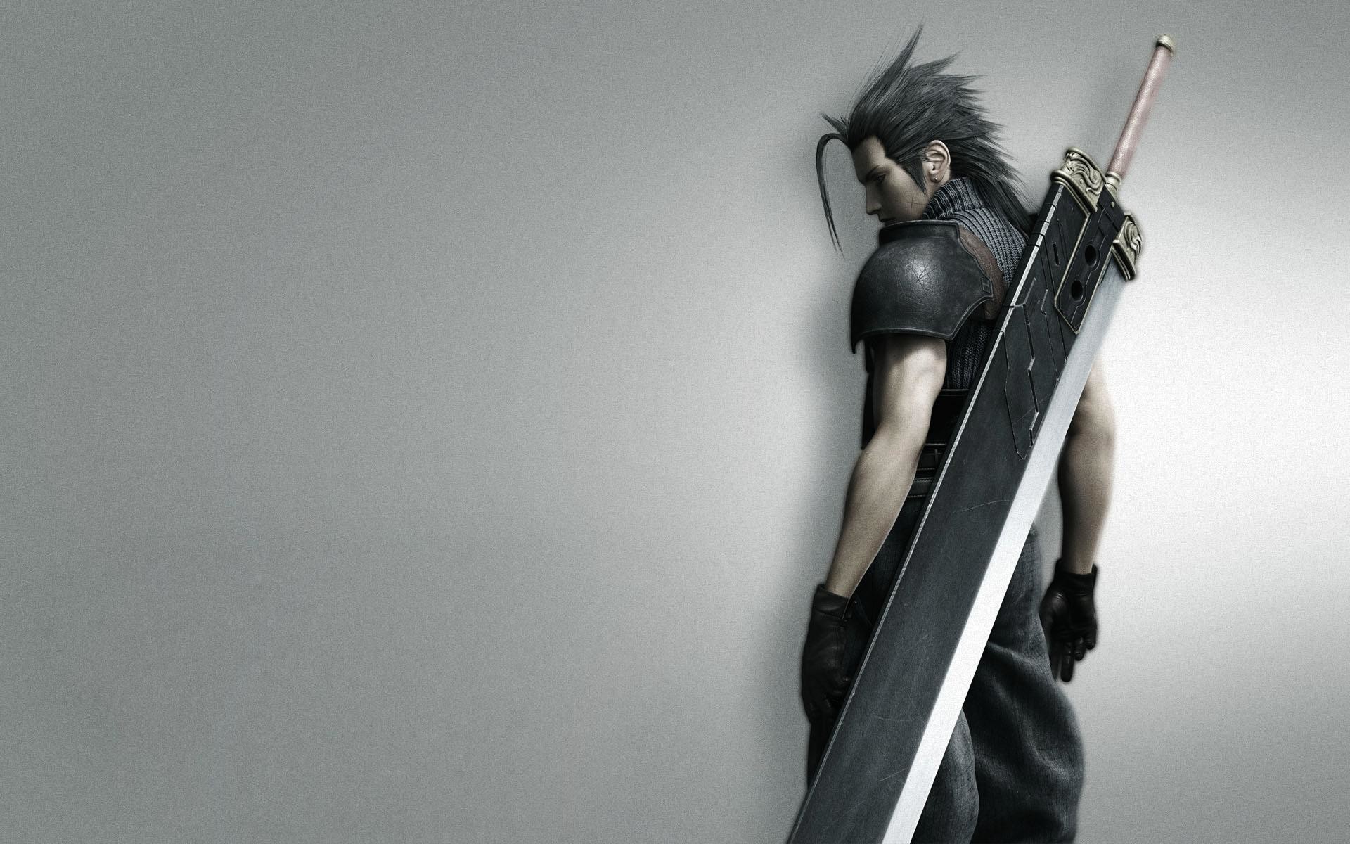Zack Fair, Crisis Core: Final Fantasy VII, Buster Sword, Sfondo grigio, wallpaper per portatile