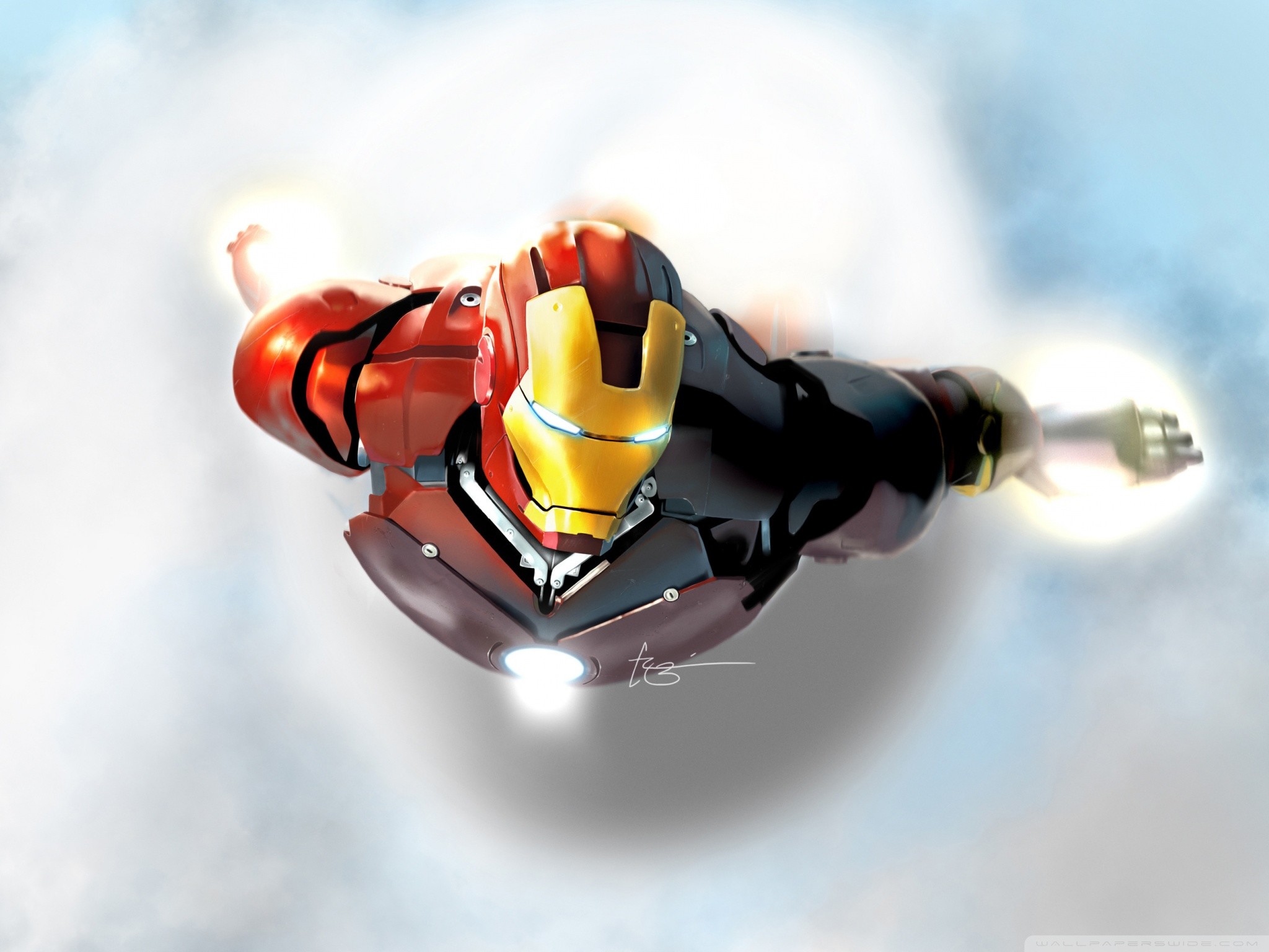Iron Man, Volo, Nuvole, Illustrazione, Full HD, sfondo per iPad e tablet